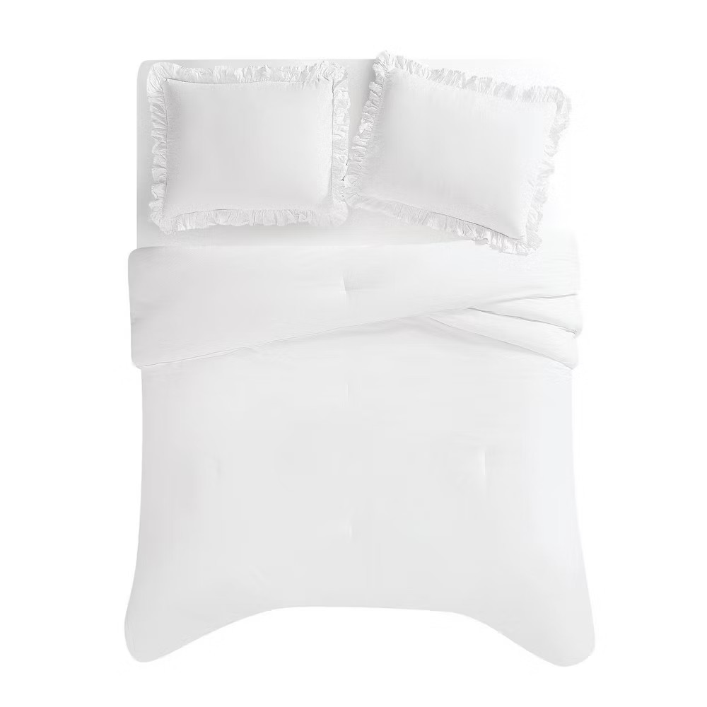 The Farmhouse by Rachel Ashwell 3pc King Ruffled Washed Comforter Set White
