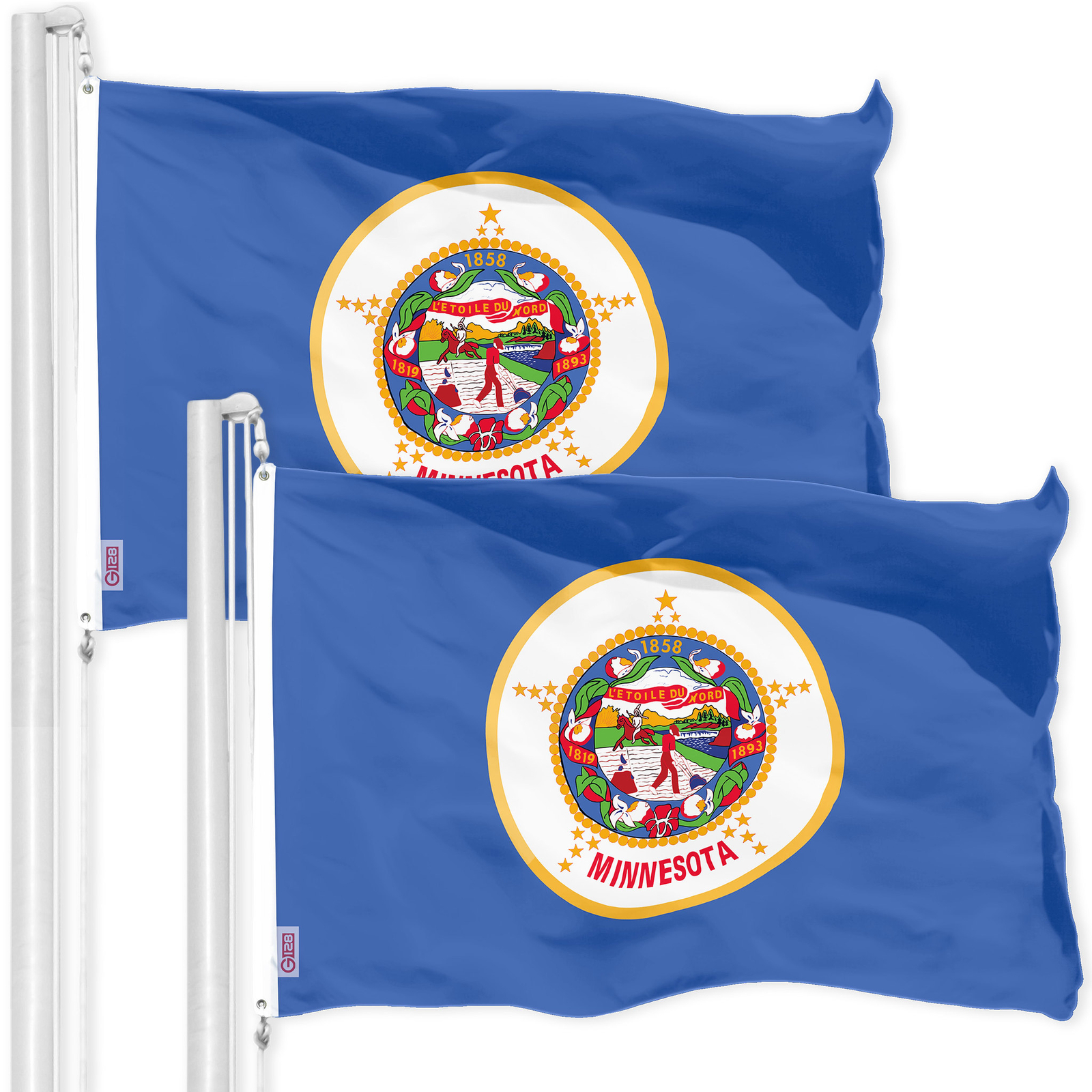 G128 2 Pack: Minnesota MN State Flag 3x5 Ft Printed 150D Poly, Indoor/Outdoor