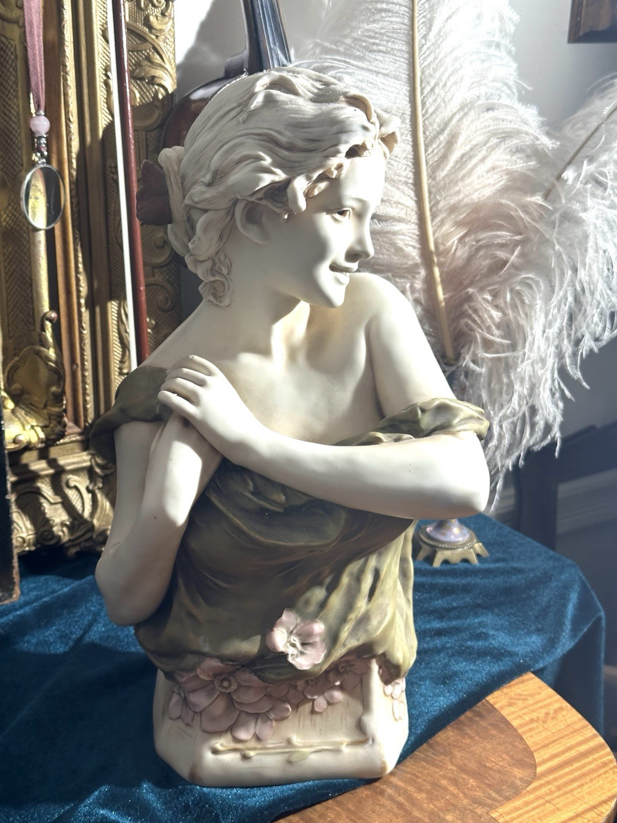 Antique Art Nouveau Royal Dux Bohemia Lady Bust Signed Herm Schubert 1904, 15”