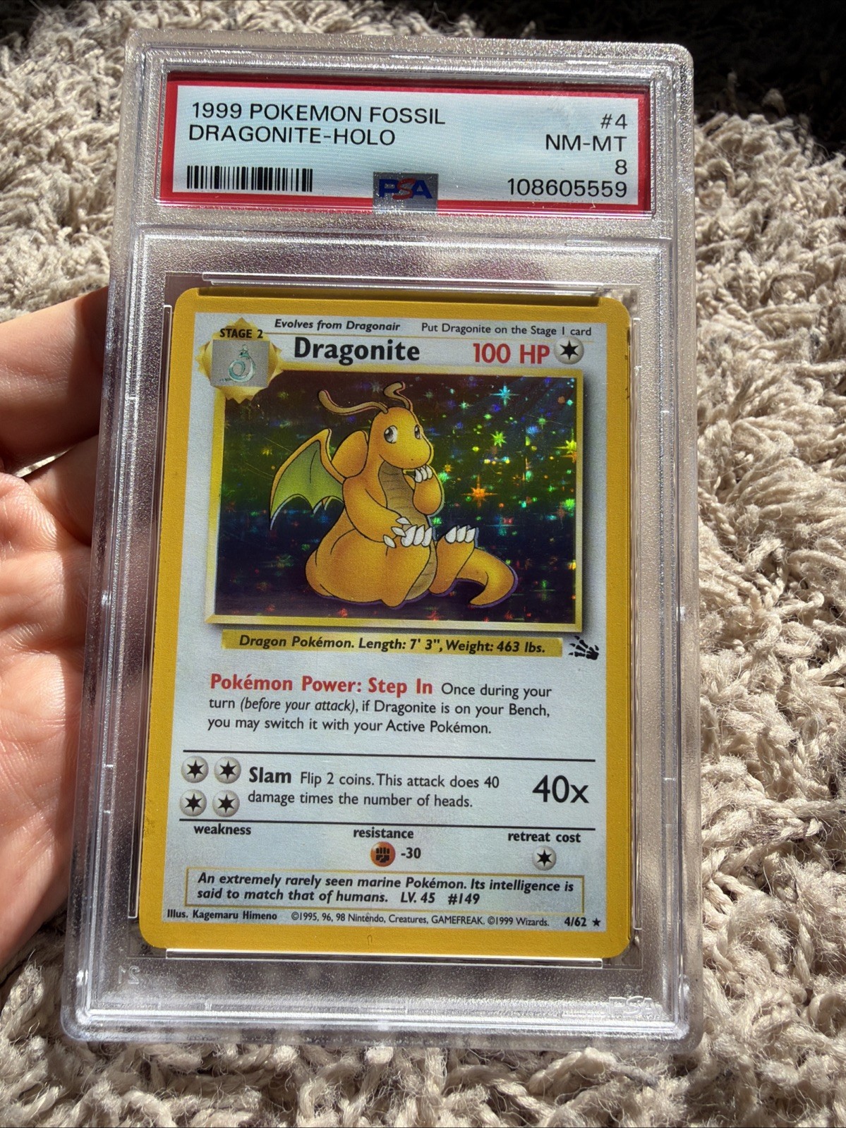 1999 Pokemon Fossil Dragonite Holo PSA 8 1999 Pokemon Fossil Dragonite Holo PSA 8