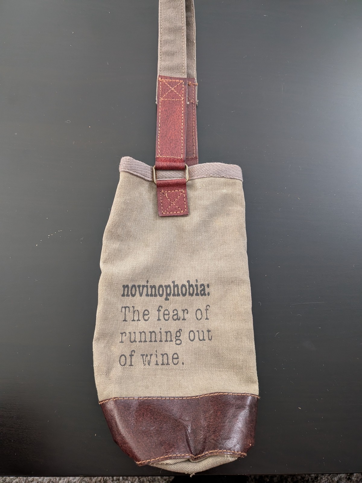 Mona B Wine Bottle Bag Canvas Cotton Leather Trim \ Mona B Wine Bottle Bag Canvas Cotton Leather Trim \