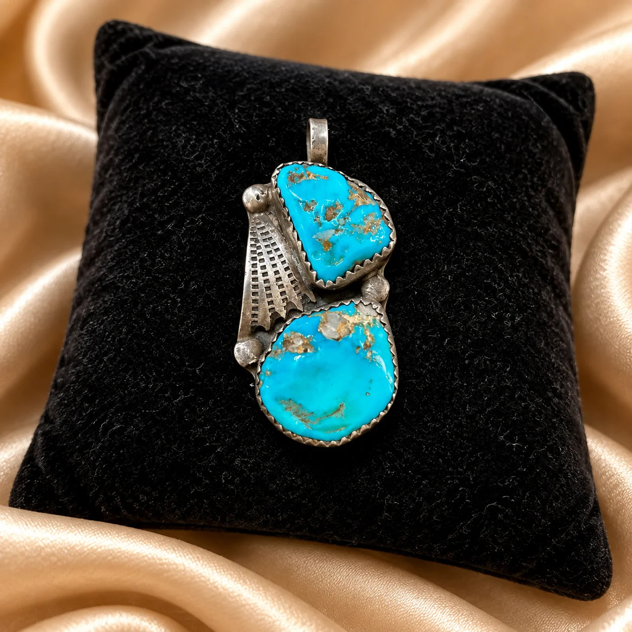 Vintage Zuni Sterling Silver Turquoise Pendant Vintage Zuni Sterling Silver Turquoise Pendant