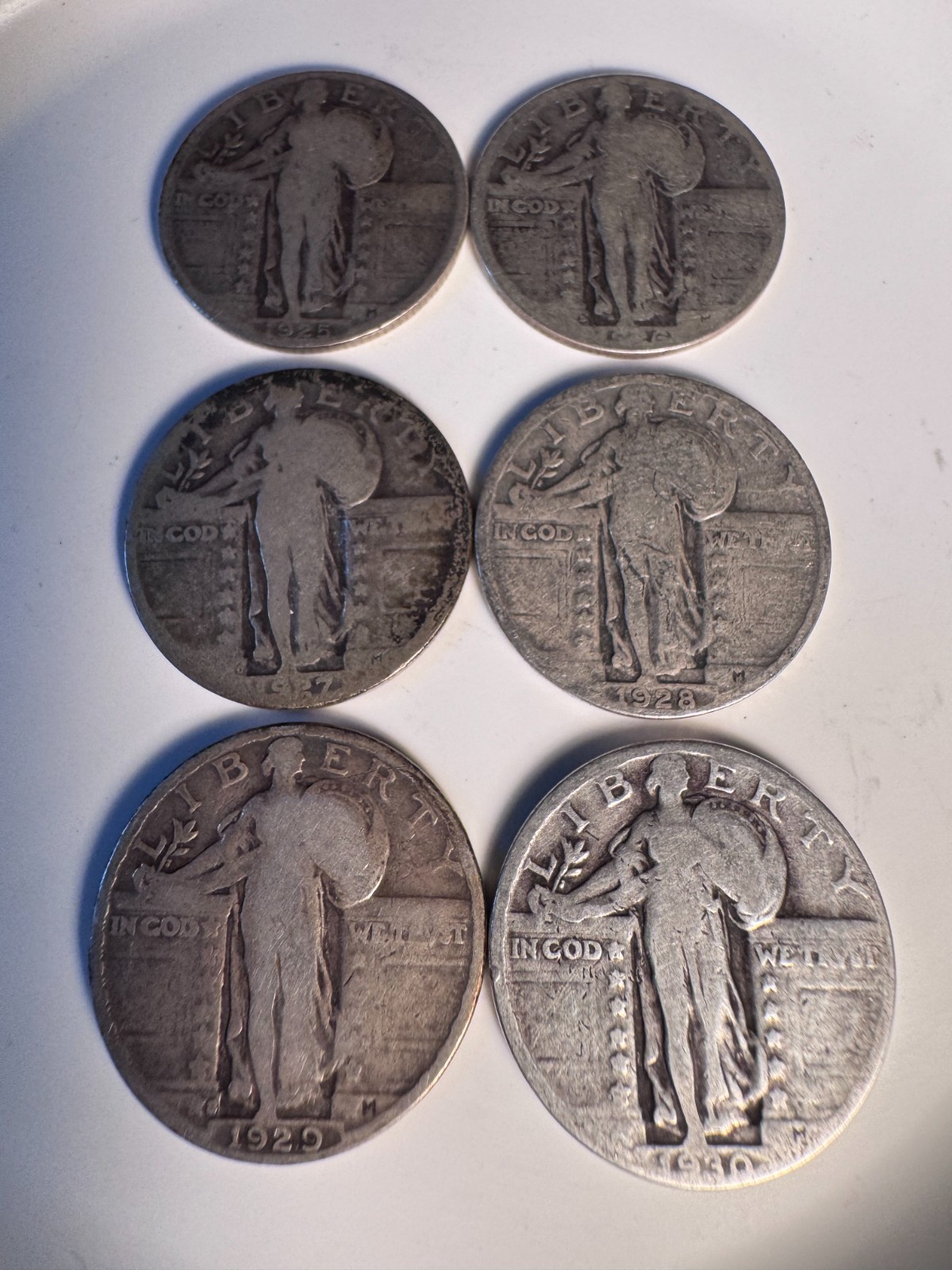 1925-1930-P SHORT SET (6 PC) Standing Liberty Quarter Silver.
