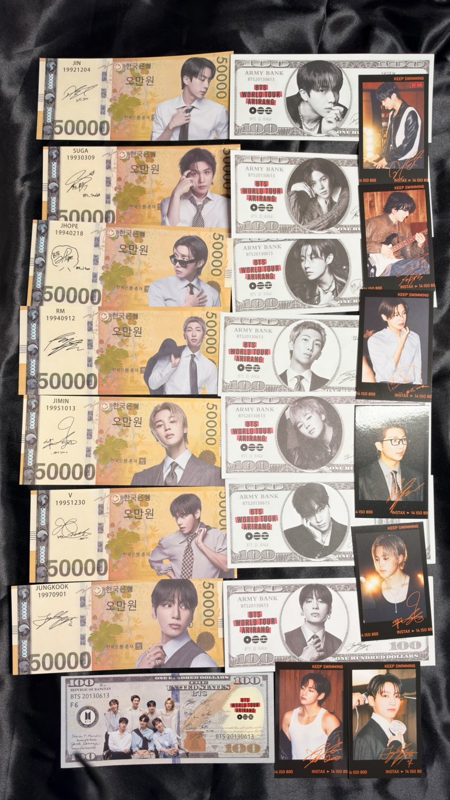 22 pcs BTS Arirang novelty banknotes photocard fanmade RM SUGA Jimin Jungkook