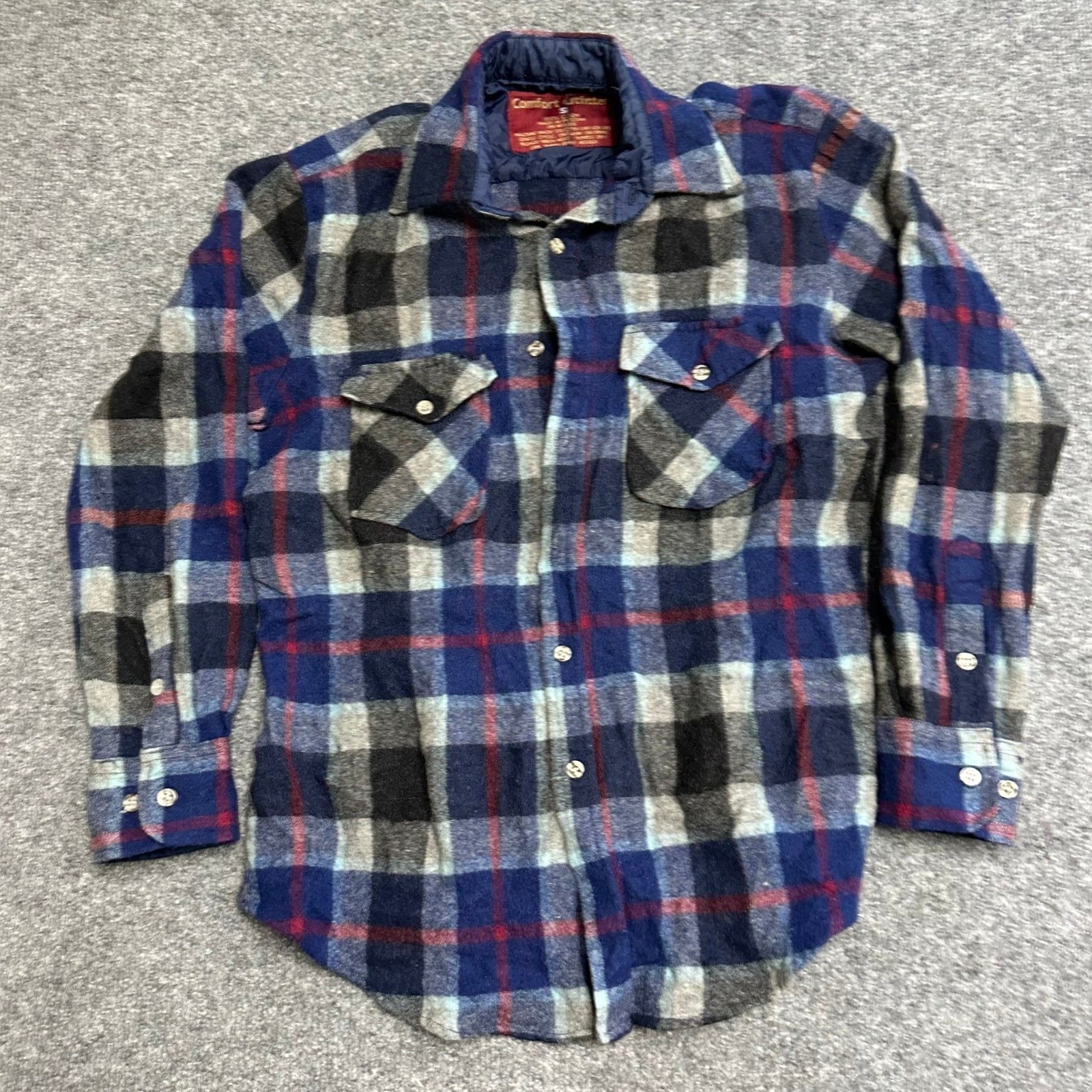 Comfort Outfitter Flannel Mens Size S Blue Grey Plaid Cotton Button Up Shirt
