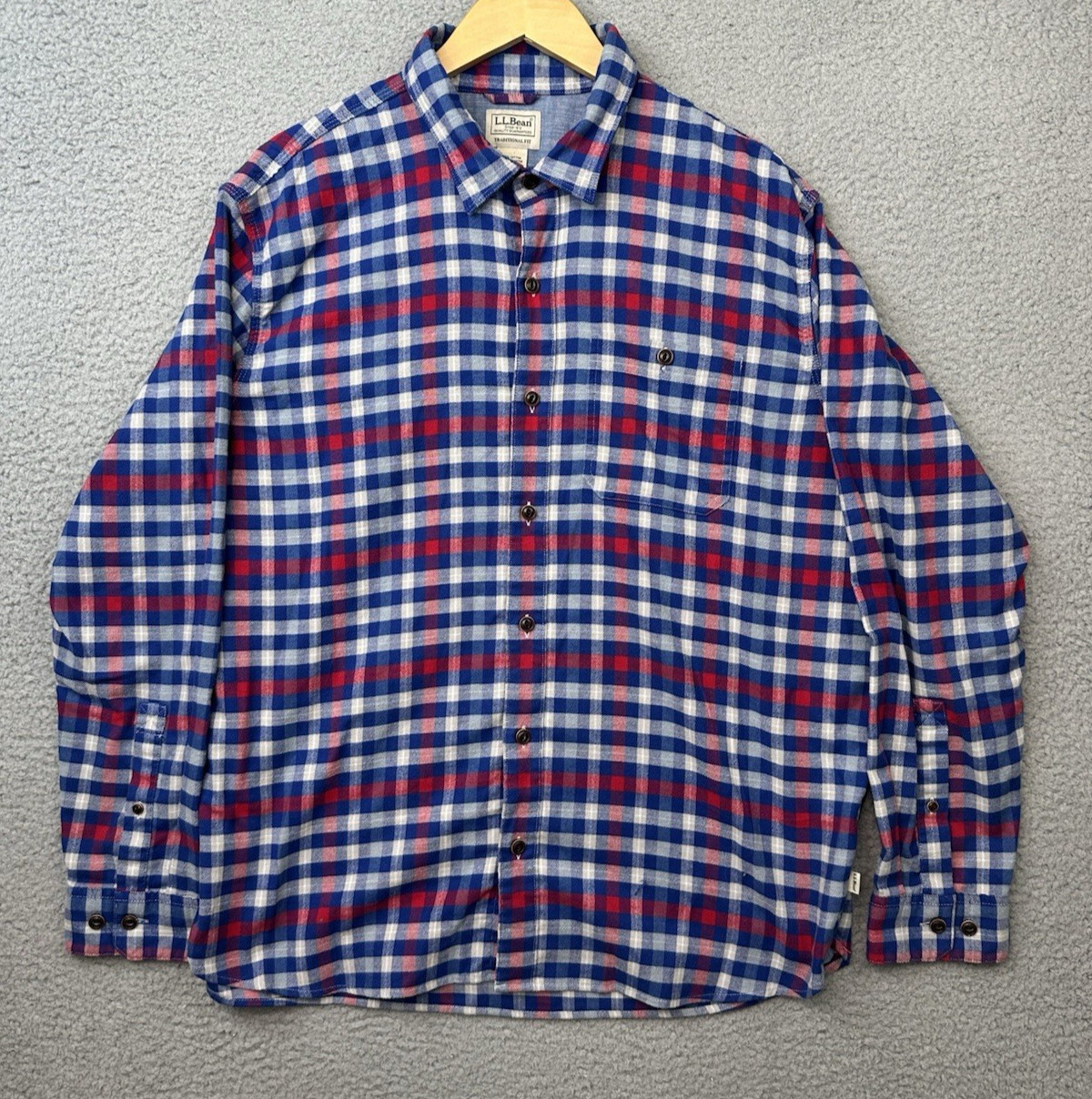 L.L. Bean Mens BeanFlex All-Season Flannel Shirt Large Red Blue Traditional Fit L.L. Bean Mens BeanFlex All-Season Flannel Shirt Large Red Blue Traditional Fit