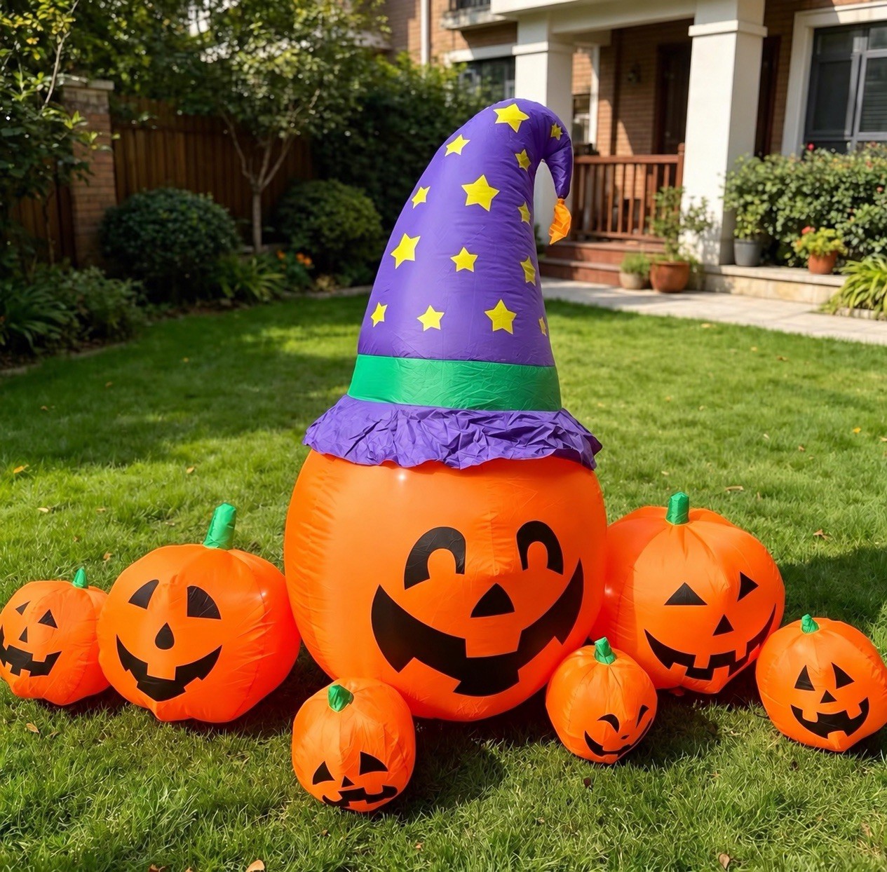 8.2 FT Halloween Inflatable 7 Pumpkins Witch Hat LED Yard Decoration