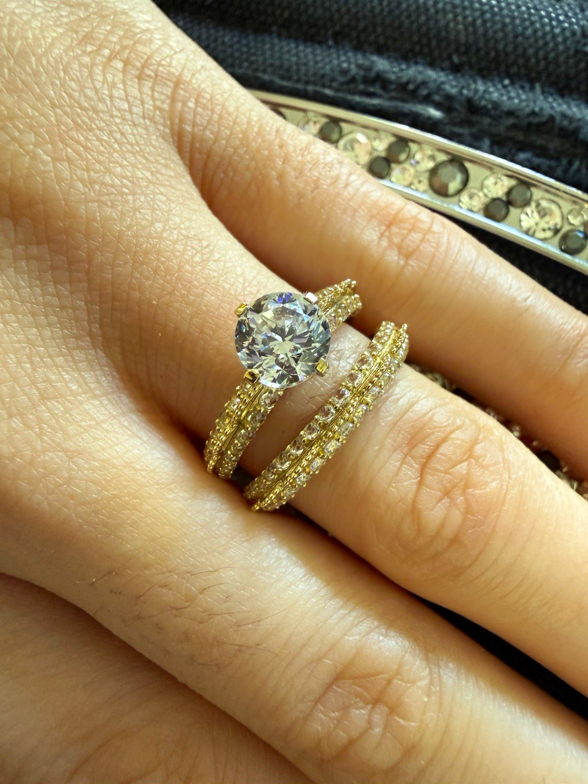 10k Yellow Gold,Simulate Diamond Women’s Engagement/Wedding Ring Set Sz 7