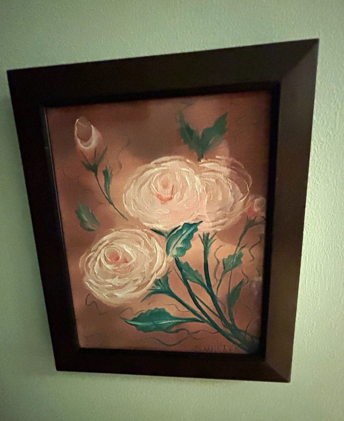 Framed Signed Small Canvas Still Life Roses Floral Painting Framed Signed Small Canvas Still Life Roses Floral Painting