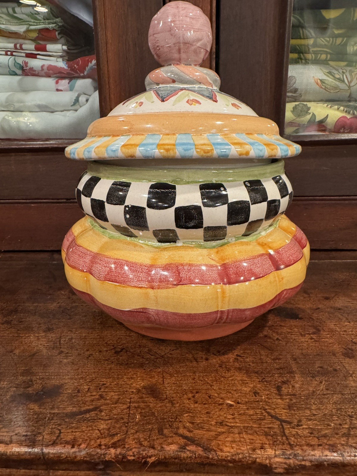 MacKenzie-Childs Piccadilly Ceramic Check Canister COLLECTORS NY STUDIO 90’s EUC