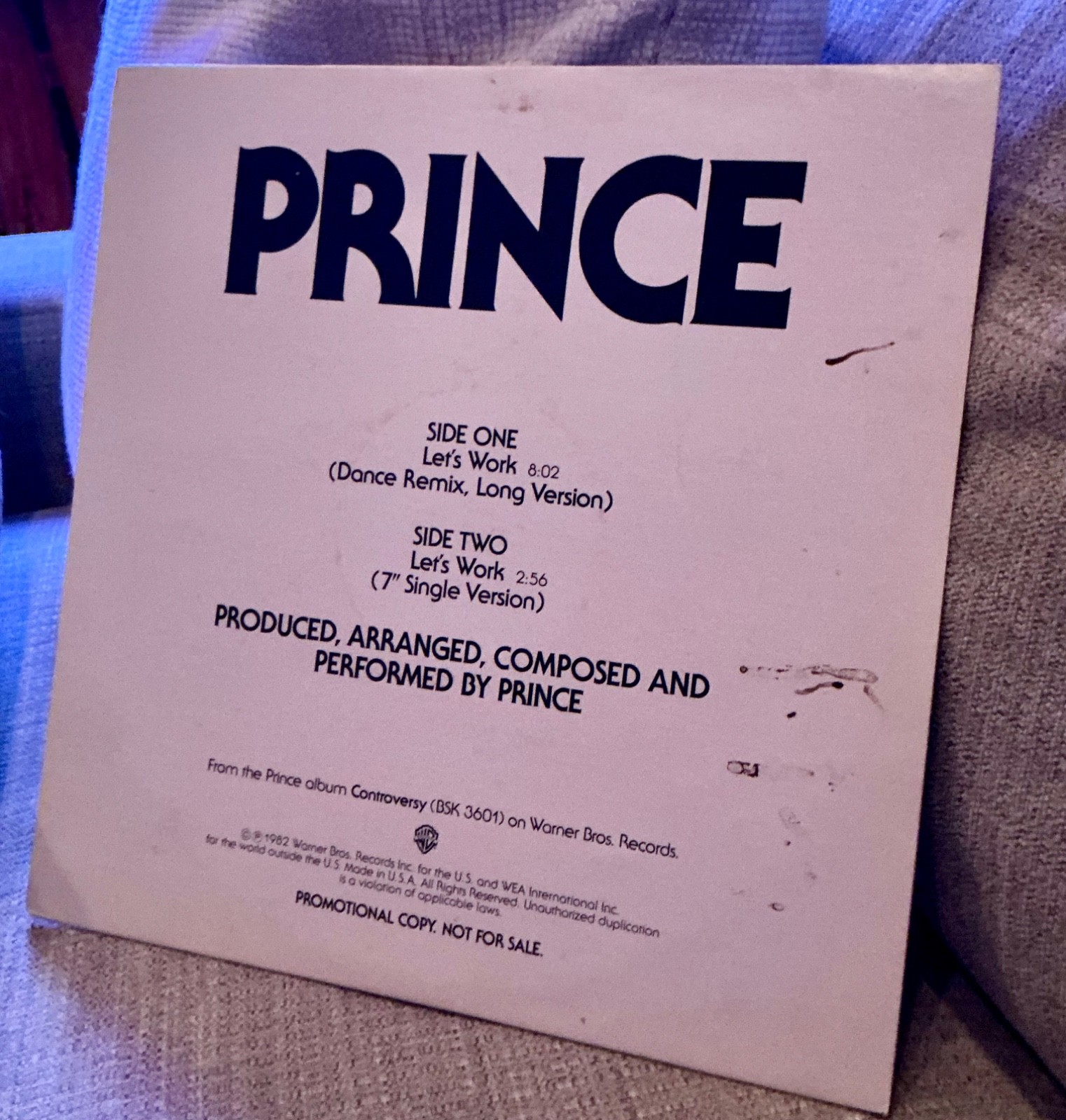 Prince / Let's Work 1982 US Promo Vinyl Warner Bros. Records PROA1004 Funk - EX Prince / Let's Work 1982 US Promo Vinyl Warner Bros. Records PROA1004 Funk - EX