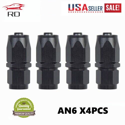 4PCs AN6 -6AN Black STRAIGHT Swivel Fuel Gas Oil Hose End Fittings Connector US