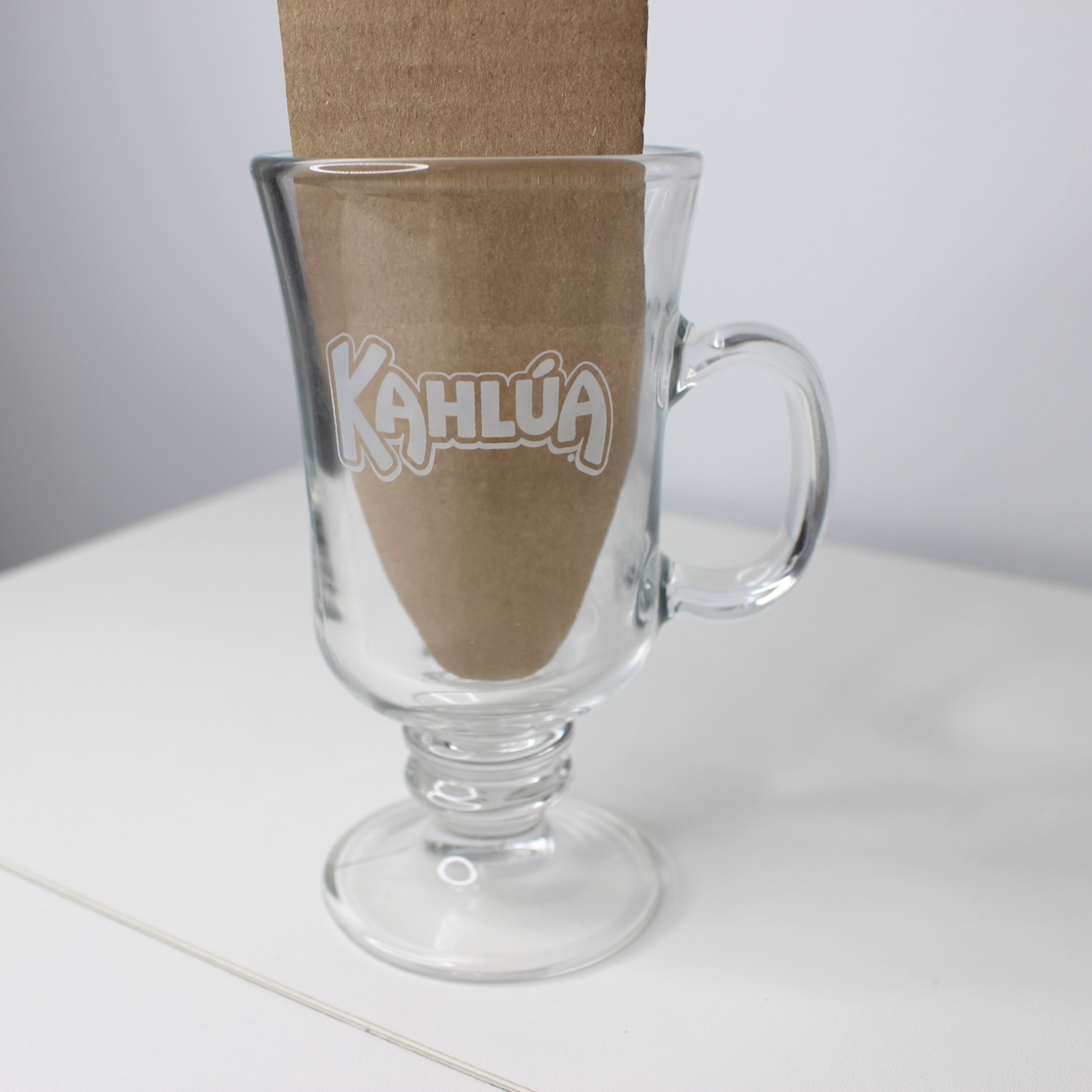 Vintage Kahlua Clear Glass Irish Coffee Cup Mug Handle Etched RARE