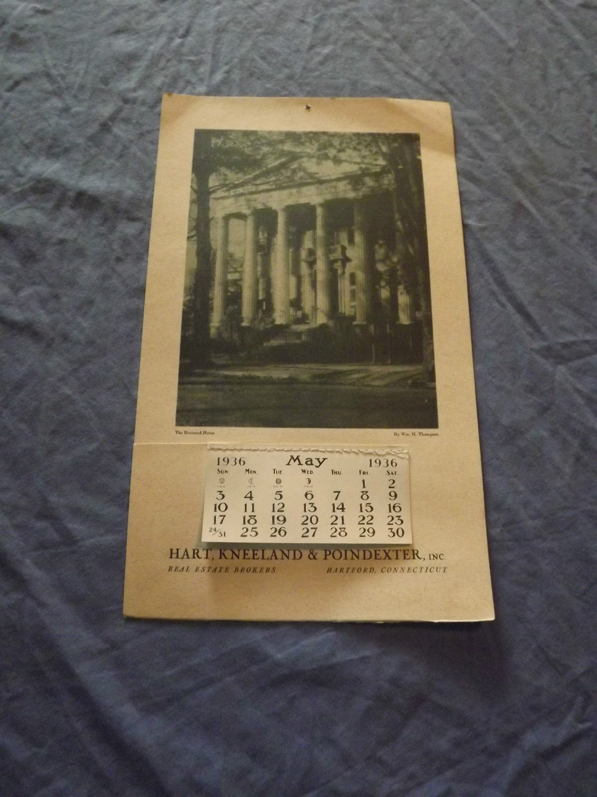 VINTAGE 1936 HART KNEELAND POINDEXTER REAL ESTATE BROKERS HARTFORD CT CALENDAR VINTAGE 1936 HART KNEELAND POINDEXTER REAL ESTATE BROKERS HARTFORD CT CALENDAR