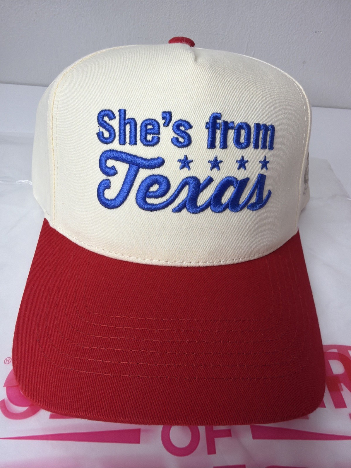 State Fair of Texas She’s From Texas Unisex Hat Ivory Red Snapback Big Tex NEW