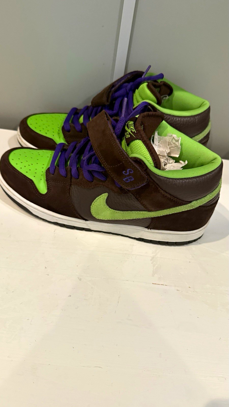 Nike SB Dunk Mid Colorblock Brown/Green/Purple Mid Top Strap Skate Shoes