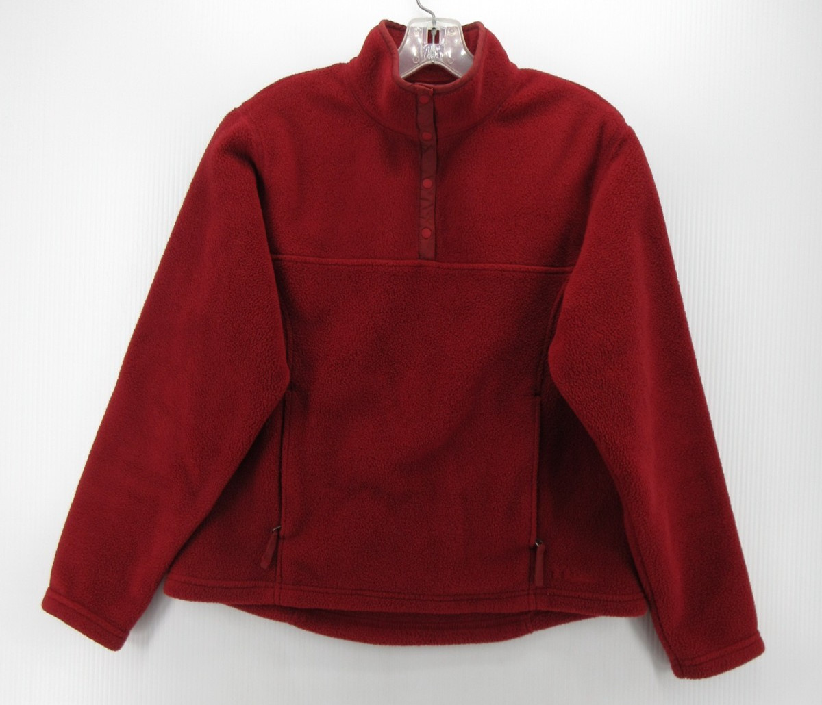 VTG LL Bean Sweatshirt Women Medium Red Fleece Snap T Pullover Hiking Polartec