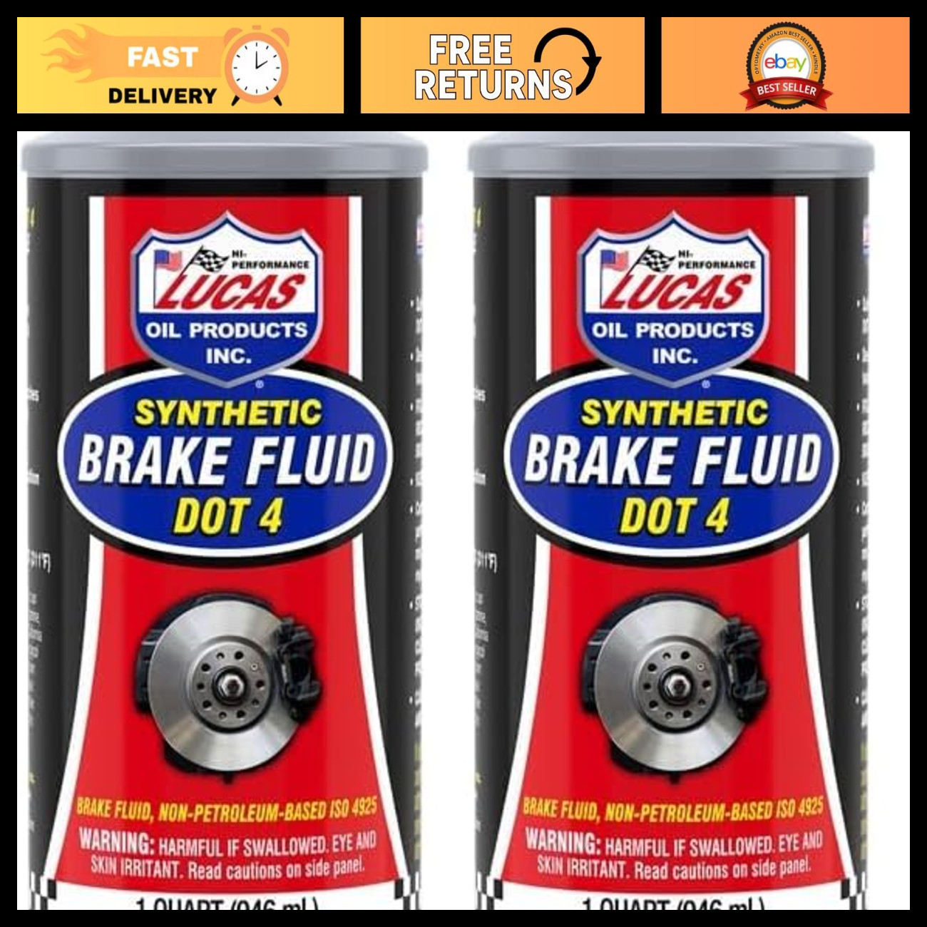 Synthetic DOT 4 Brake Fluid - High Performance, Quart Size, Pack of 2