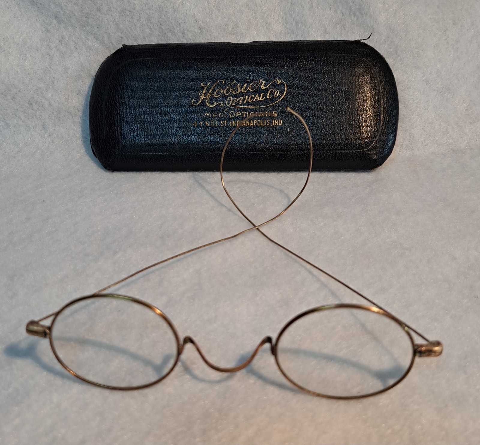  Antique ( 1880's-1910's ) Windsor Style Spectacles & Hoosier Optical Co Case
