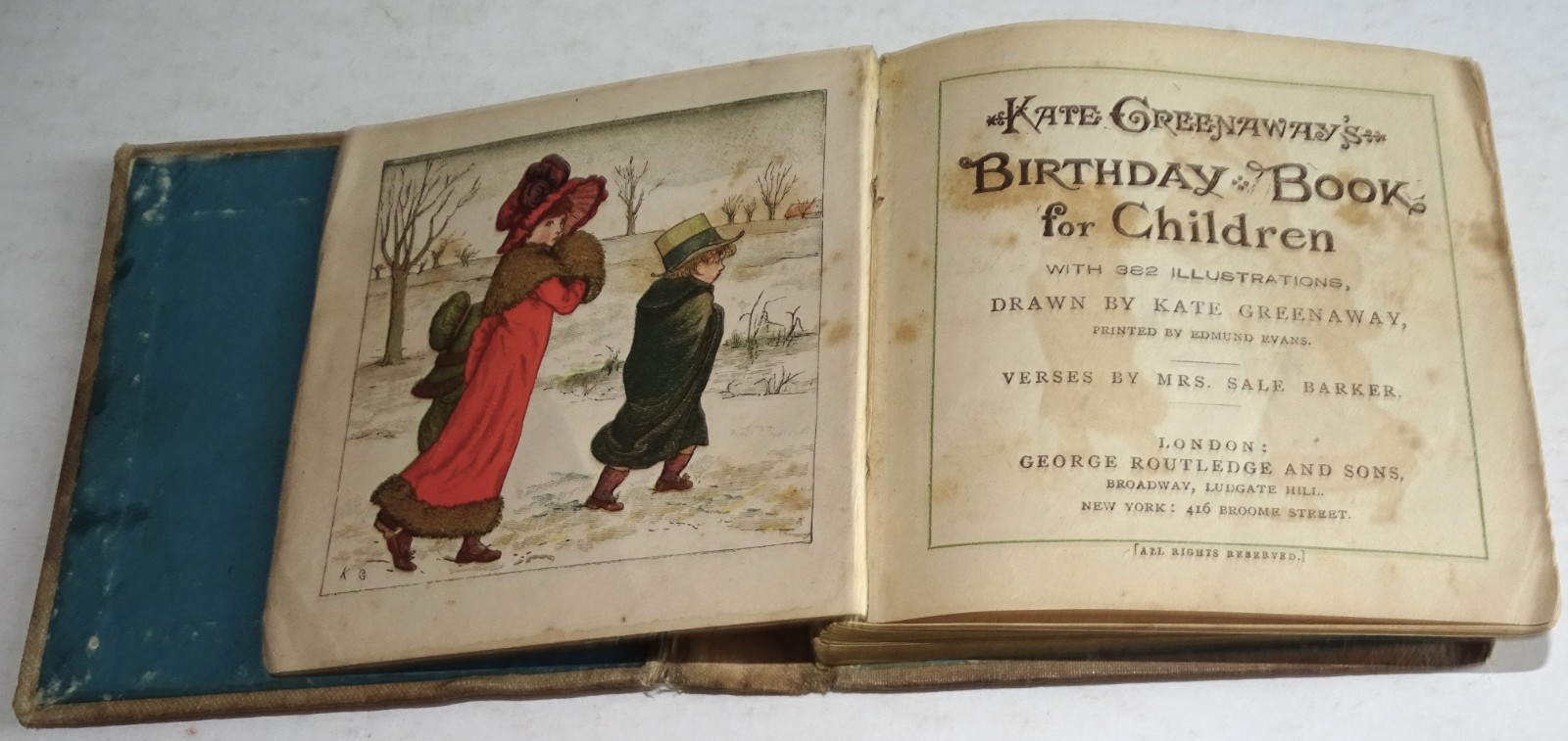 1880 First Edition Kate Greenaway\'s Birthday Book for Children Routledge (worn)