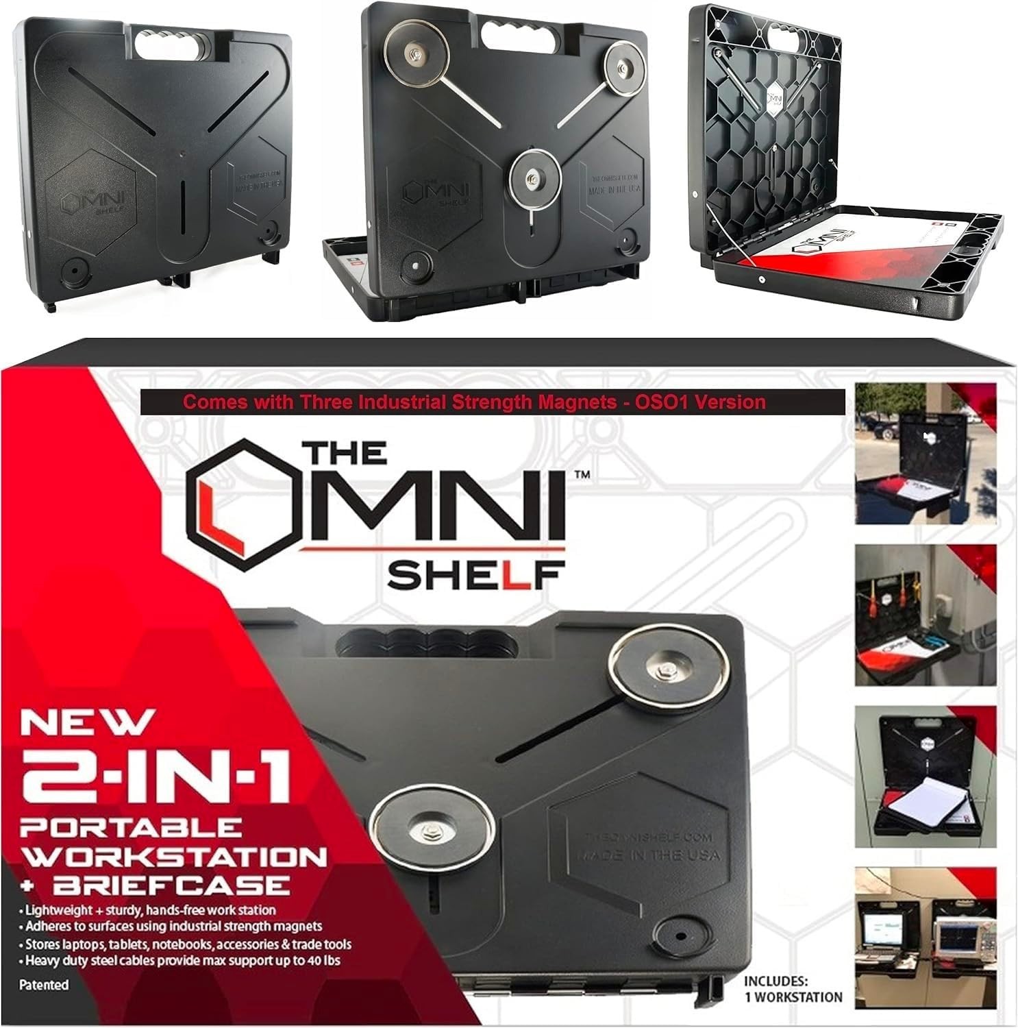The OmniShelf Portable Workstation Magnetic Toolbox Laptop Stand 50 lb Capacity