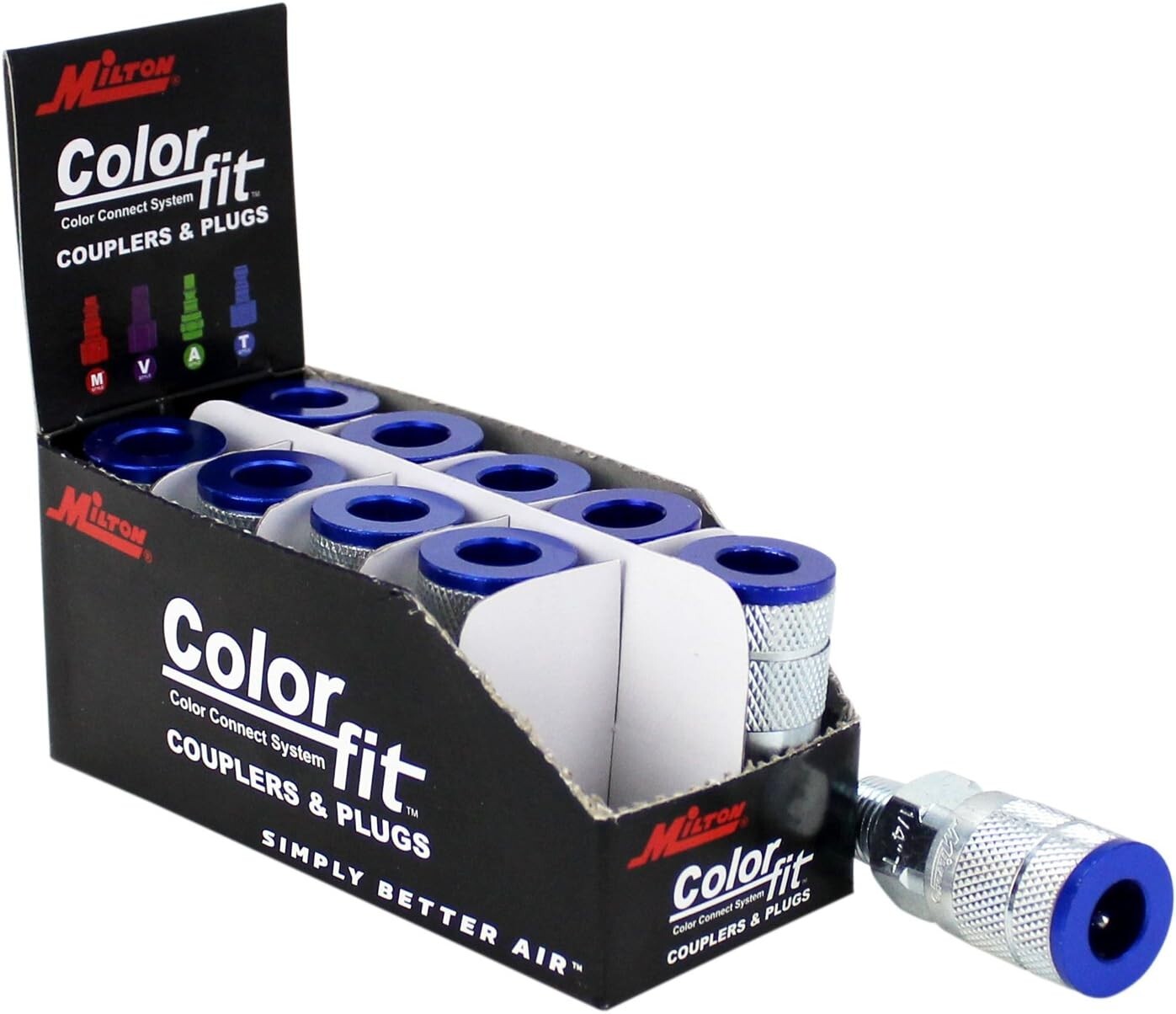 Milton 786TC ColorFit Couplers, T-style Blue, 1/4\