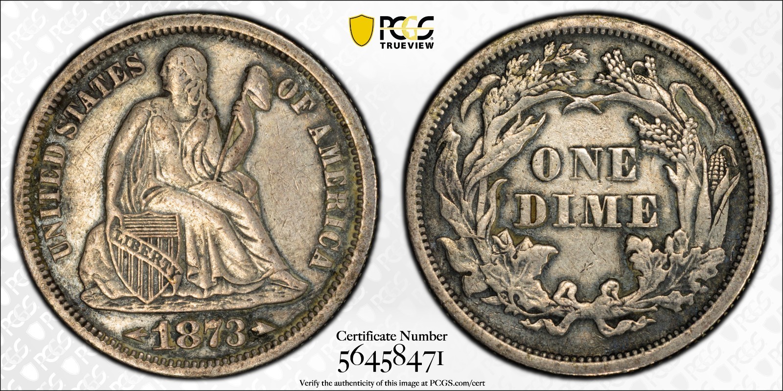 1873 Seated Liberty Dime - Arrows - PCGS XF Detail, Cleaned