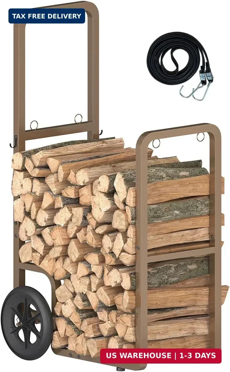 Easy-Assembly Firewood Cart, Rolling Log Carrier for Outdoor & Indoor Use, Wood
