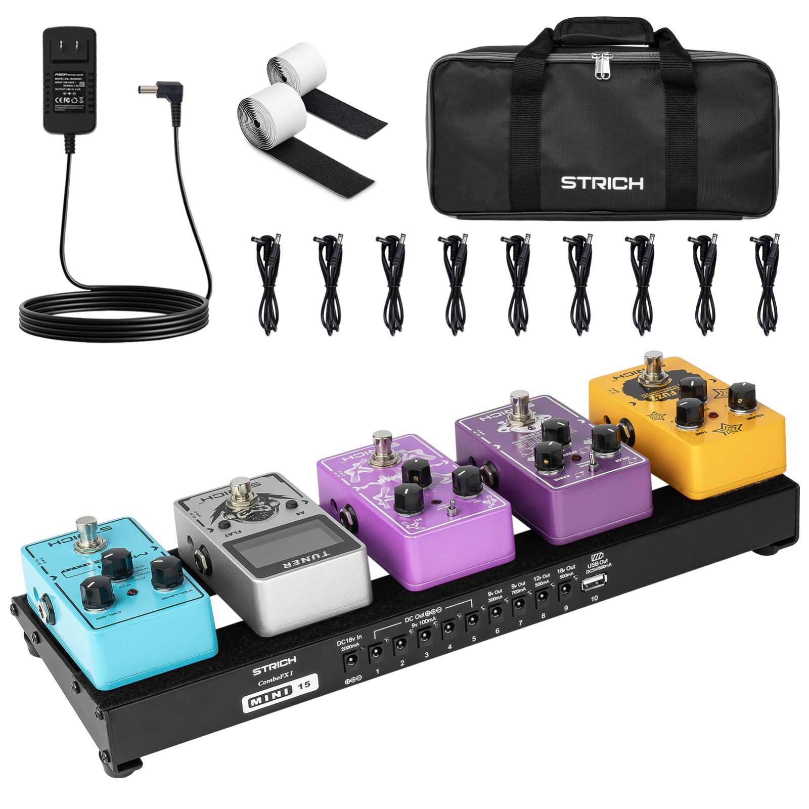 STRICH Guitar Pedal Board W/ Built-in Power 15x5.1 STRICH Guitar Pedal Board W/ Built-in Power 15x5.1