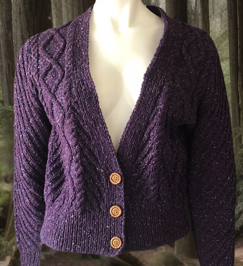 Vintage Brinion Heaton Wool Cardigan Sweater Hand-knit England Purple Chunky M Vintage Brinion Heaton Wool Cardigan Sweater Hand-knit England Purple Chunky M