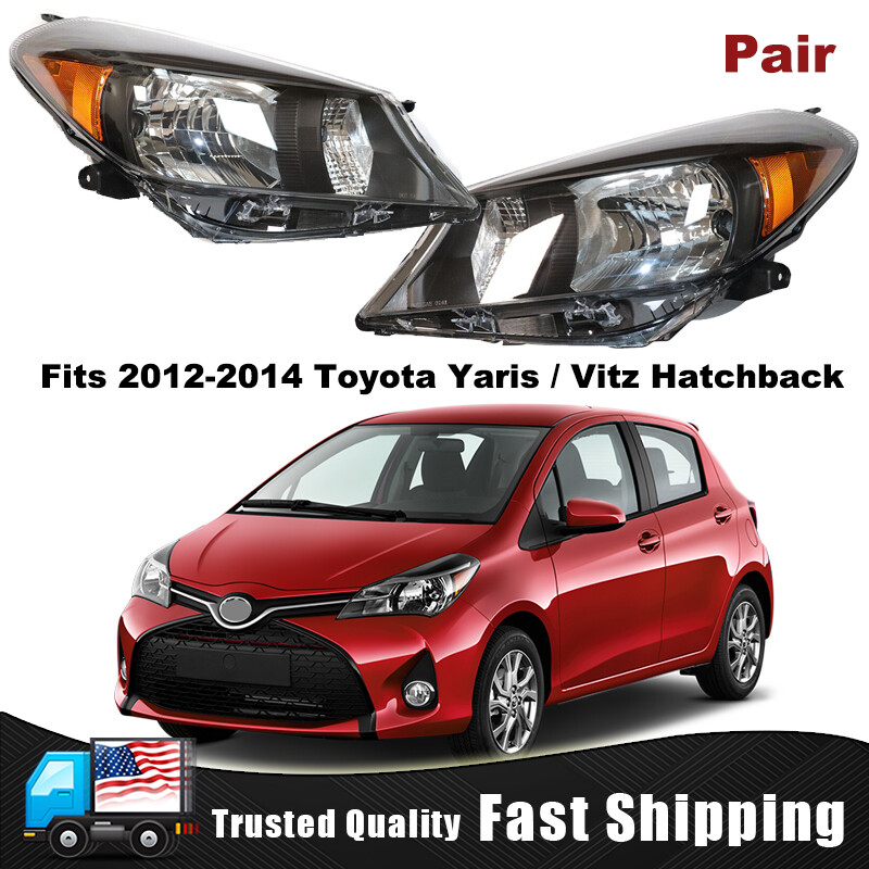 Pair For 2012 2013 2014 Toyota Yaris / Vitz Hatchback Black Headlights Headlamps