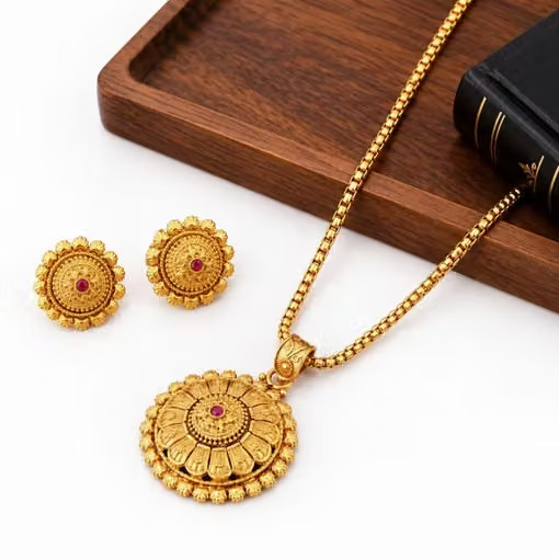 South Indian Traditional Gold Plated Bridal Necklace Set with Earrings for Women South Indian Traditional Gold Plated Bridal Necklace Set with Earrings for Women