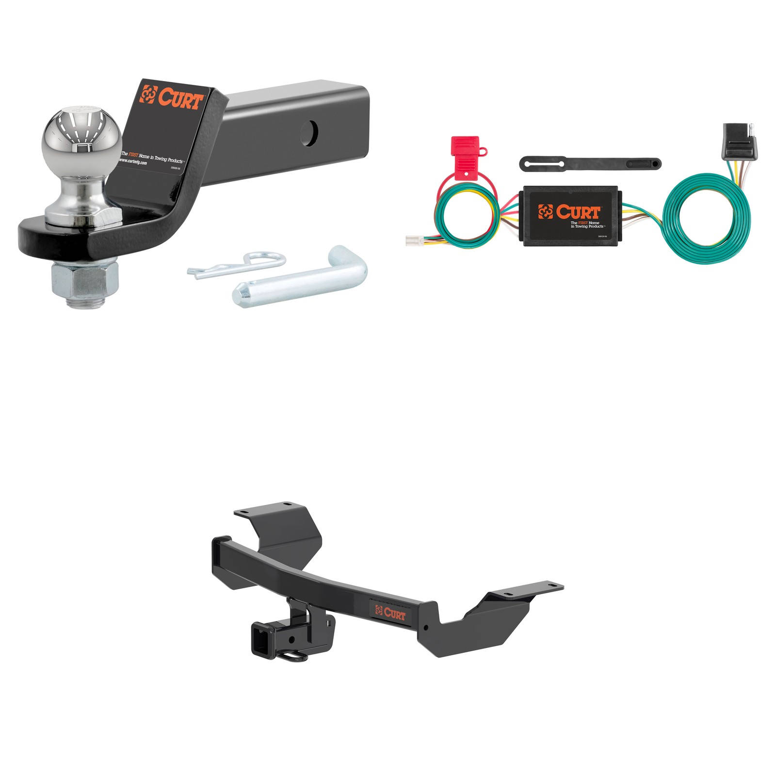 CURT Class 3 Tow Package Trailer Hitch, Wiring, Ball Mount - 13397, 56370, 45836