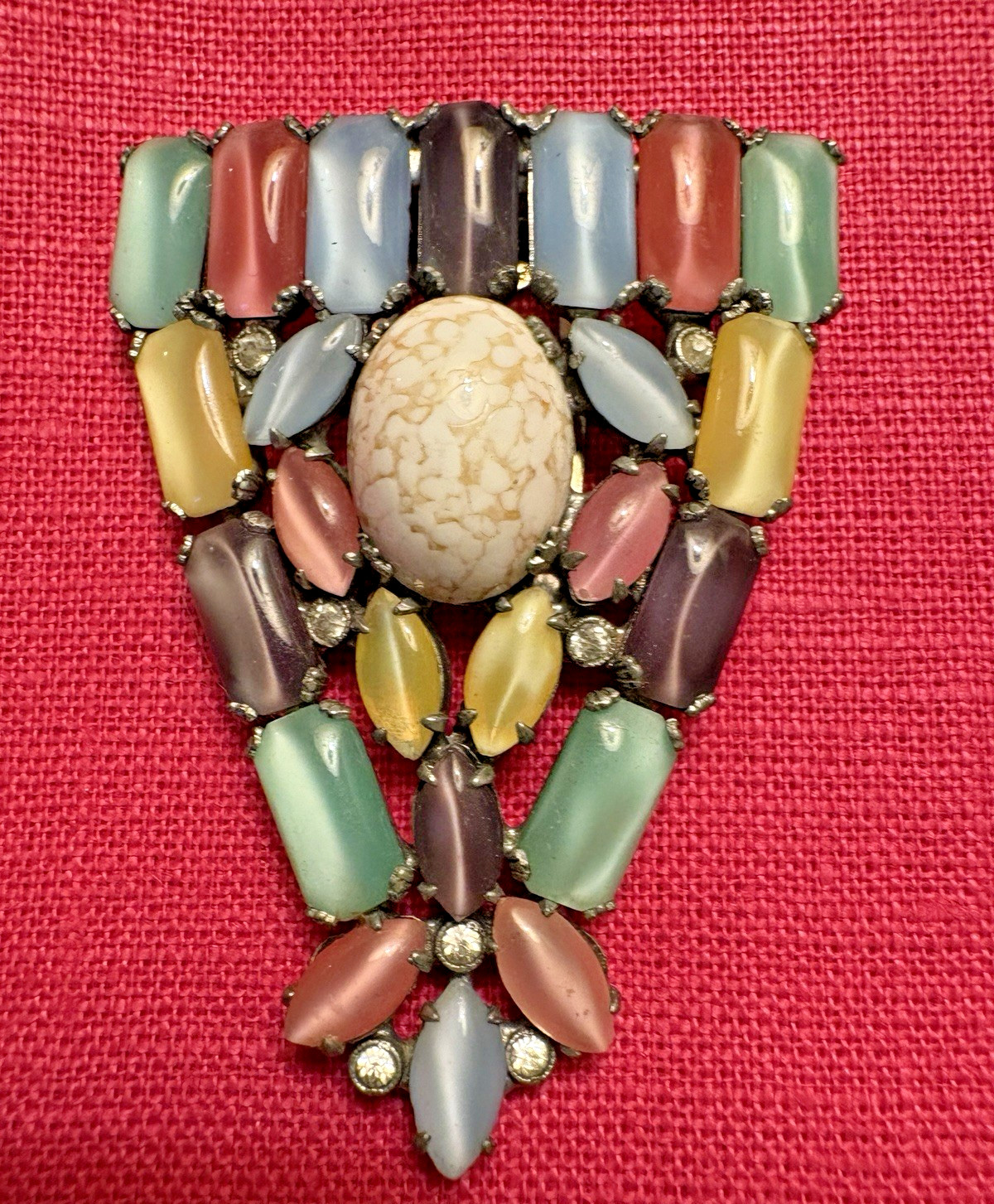 Rare VTG Signed Bartomioli Art Deco Retro Dress Clip Brooch Pastel Moonglow 1940 Rare VTG Signed Bartomioli Art Deco Retro Dress Clip Brooch Pastel Moonglow 1940
