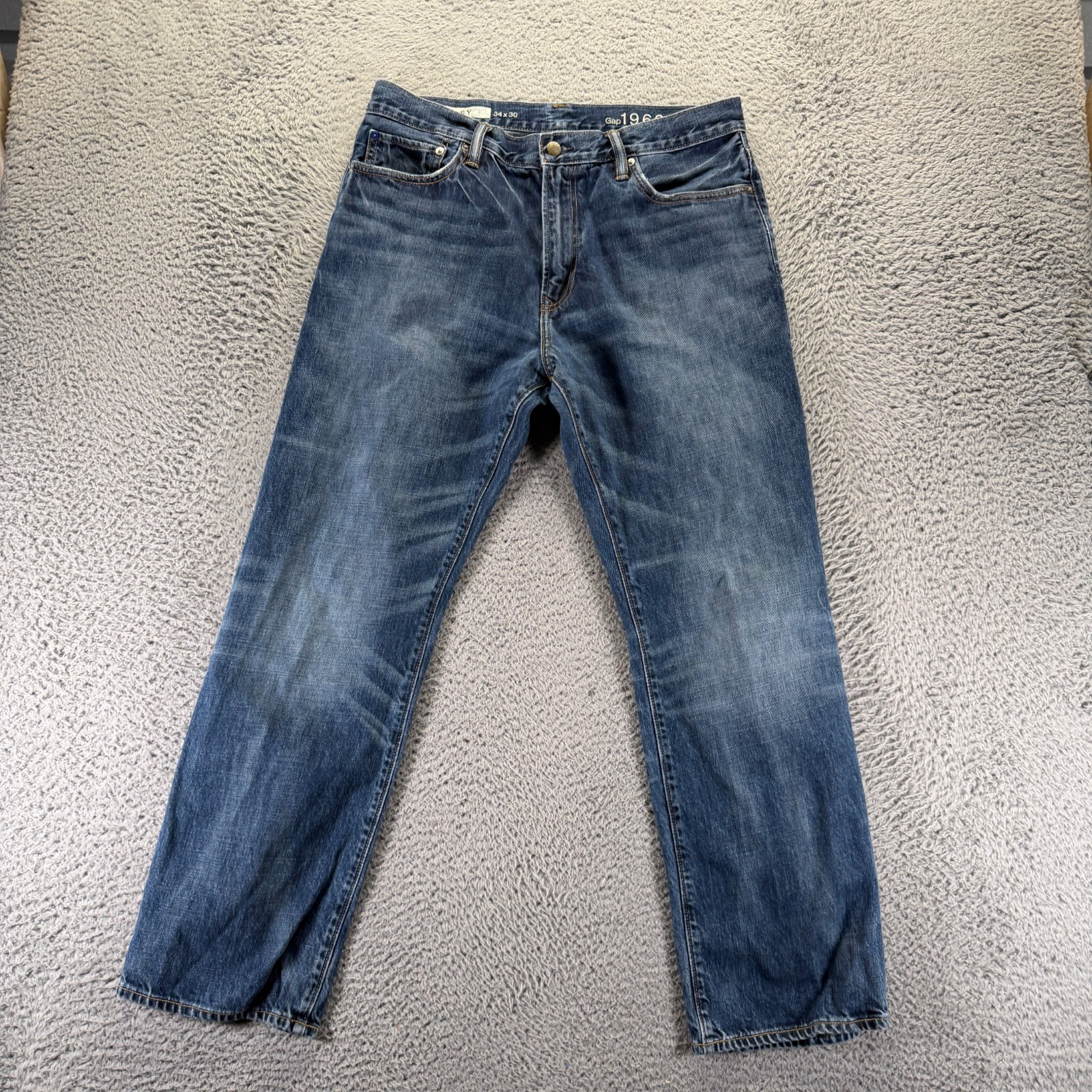 VTG Gap 1969 Jeans Mens 34x30 Blue Cotton Denim Straight Travel Workwear Faded