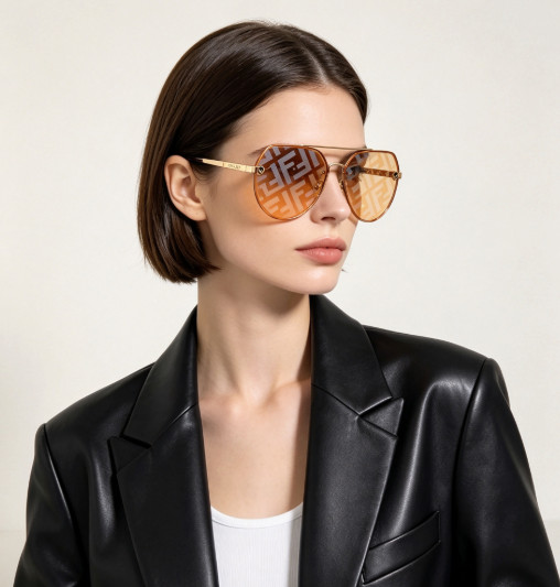 Fendi FE‑40042U Sunglasses Gold Frame FF Logo Orange Lens 62‑14‑140 Fendi FE‑40042U Sunglasses Gold Frame FF Logo Orange Lens 62‑14‑140