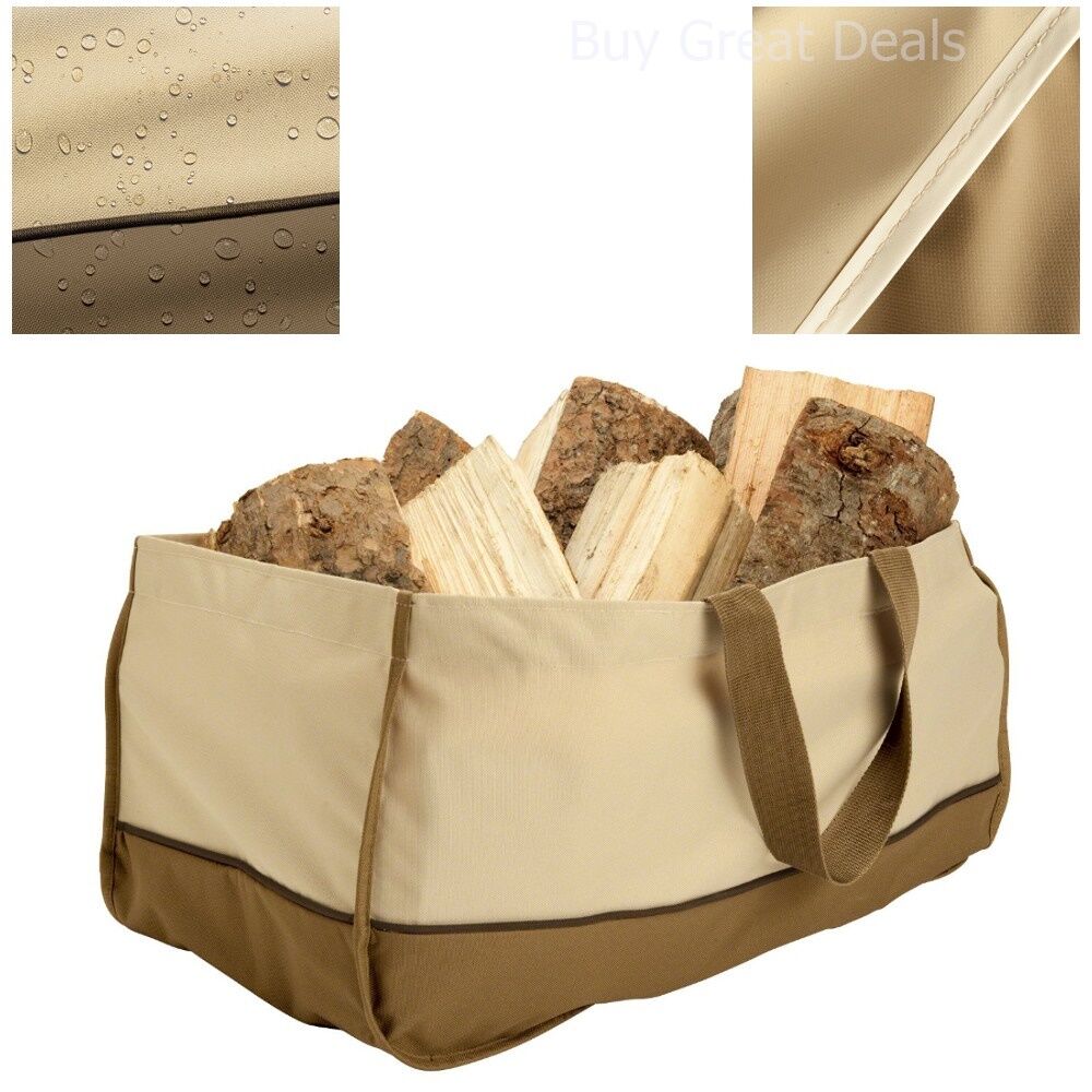 NEW Jumbo Fireplace Fire Wood Log Tote. Firewood Canvas Caddy Carrier Holder Bag
