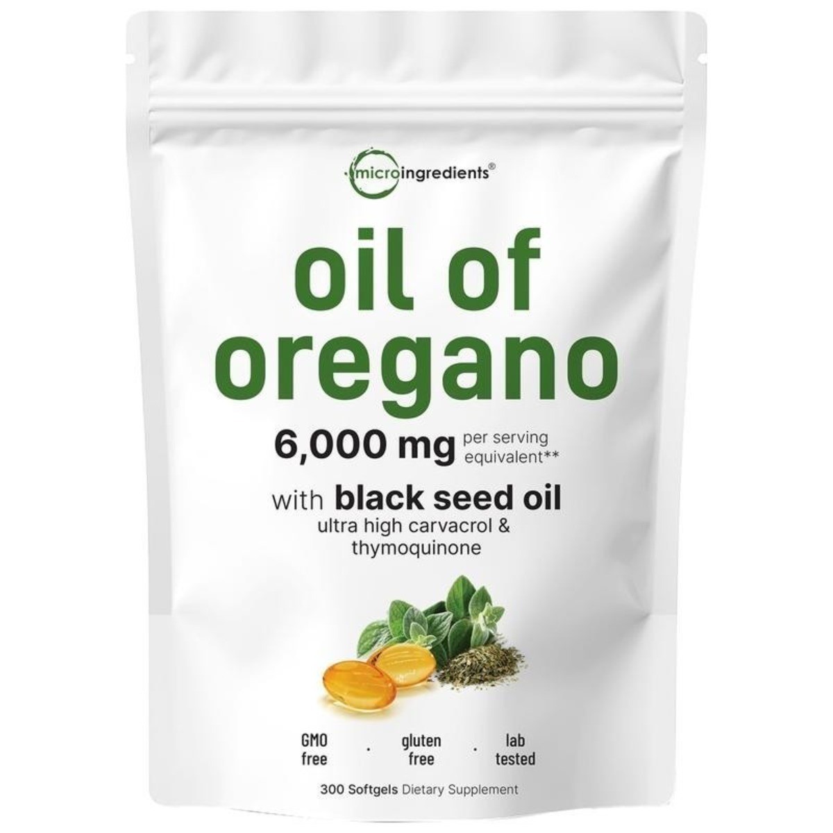 Micro Ingredients Oregano & Black Seed Oil – 6000mg, 300 Softgels, 2-in-1