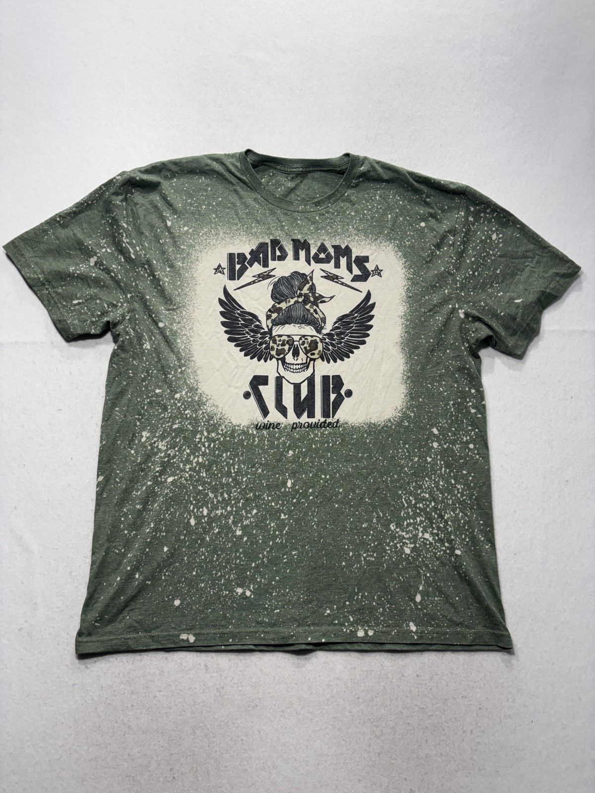 Shirt Womens XL Green Bad Moms Club Skull Graphic Tee Bleached Momlife Shirt Womens XL Green Bad Moms Club Skull Graphic Tee Bleached Momlife