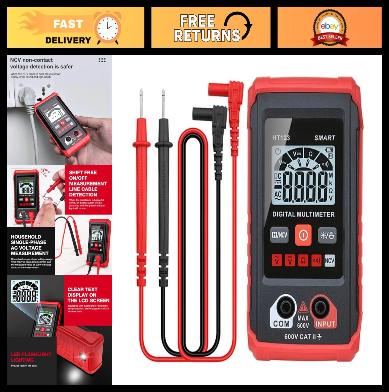 2 PCS Automatic Digital Multimeter 4000 Counts, Smart Voltage Tester with Non-Co 2 PCS Automatic Digital Multimeter 4000 Counts, Smart Voltage Tester with Non-Co