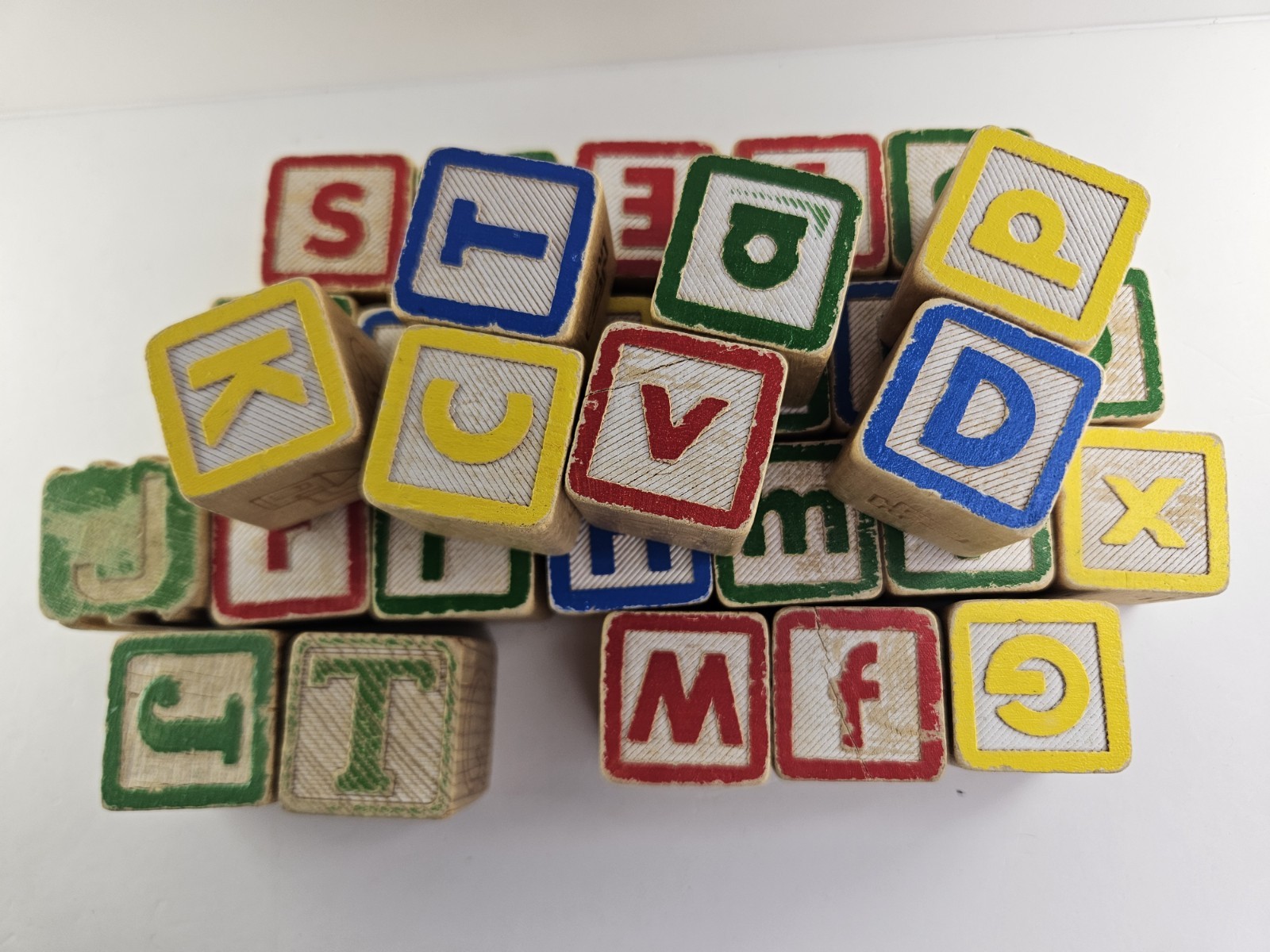 Vintage Wooden Alphabet ABC Learning Blocks Lot of 30 Mixed Letters Educational