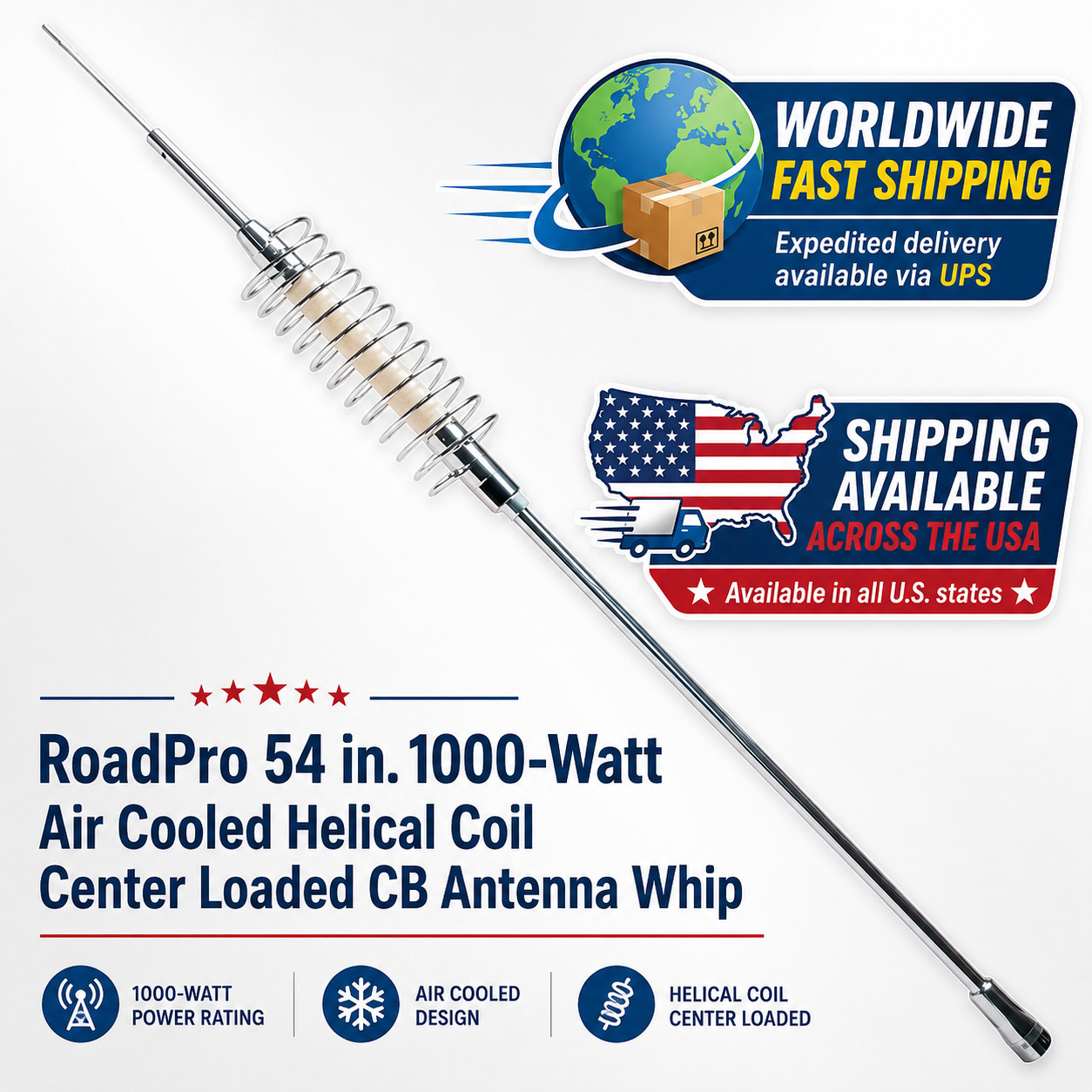 RoadPro 54 in. 1000-Watt Air Cooled Helical Coil Center Loaded CB Antenna whip RoadPro 54 in. 1000-Watt Air Cooled Helical Coil Center Loaded CB Antenna whip