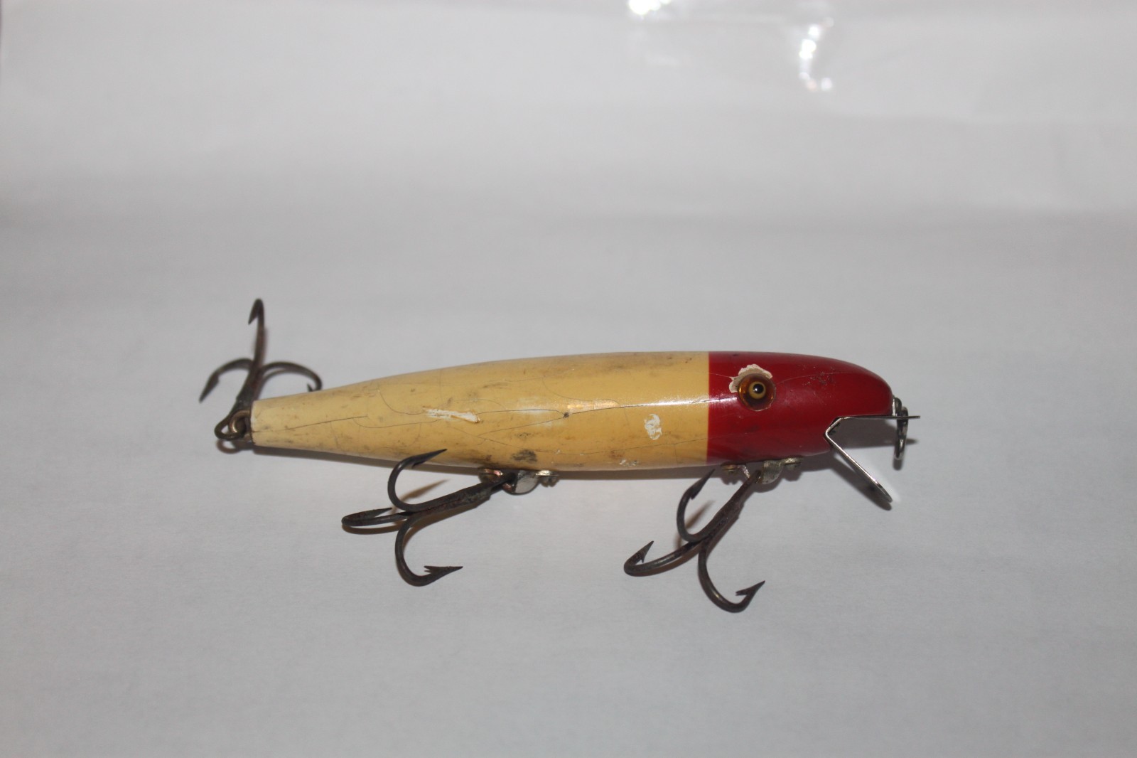 Pflueger Palomine Vintage Wooden Fishing Lure Red Head Glass Eyes 4 1/4'' Pflueger Palomine Vintage Wooden Fishing Lure Red Head Glass Eyes 4 1/4''