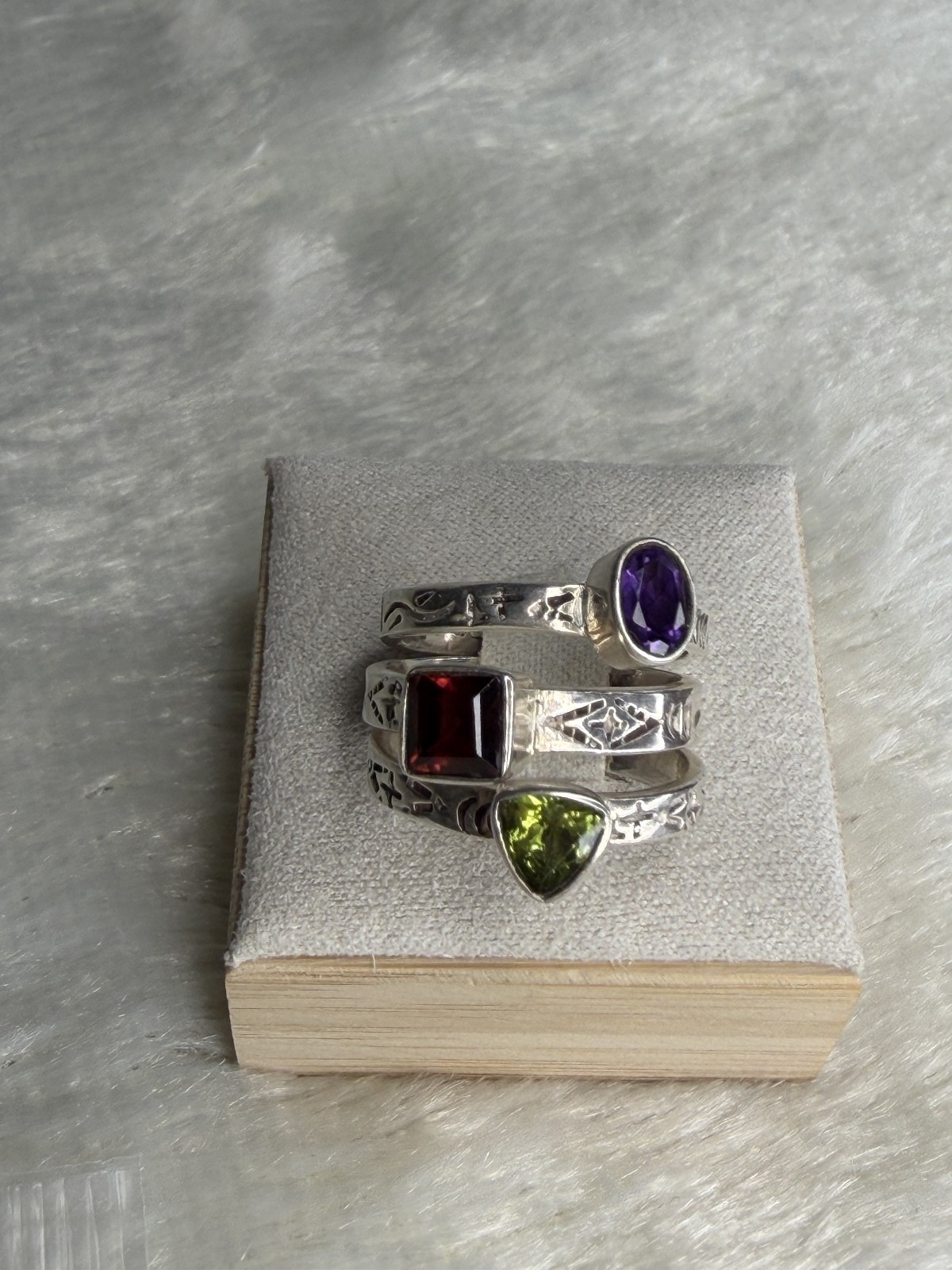 RARE Vintage Silpada R0455 Gemstone Rings Set Amethyst, Peridot & Garnet SZ 6