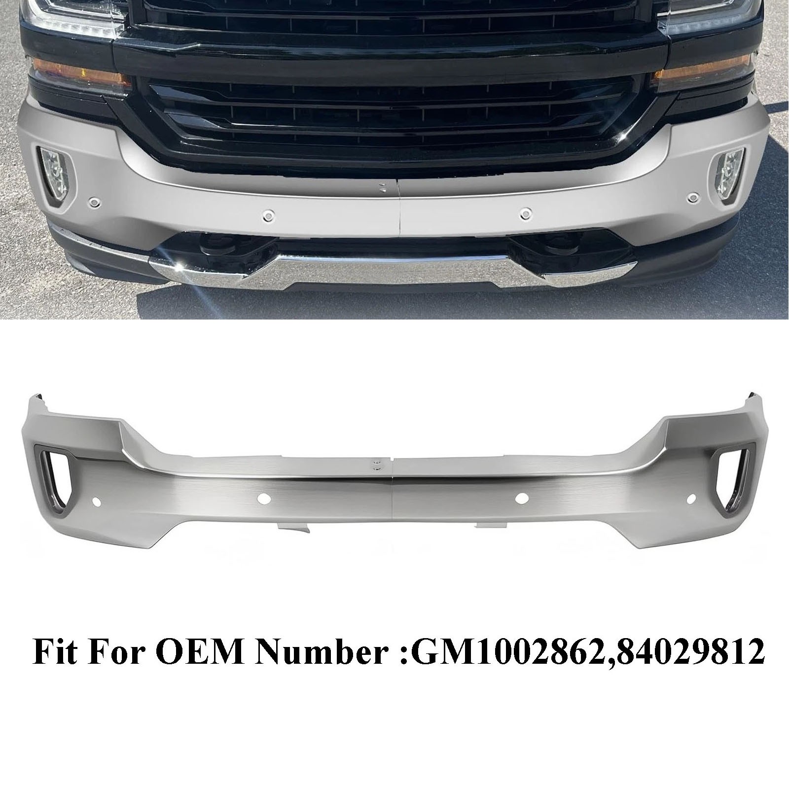 For 16-19 Silverado 1500 Chrome Front Bumper Face Bar w/ Sensor& Fog Light Holes