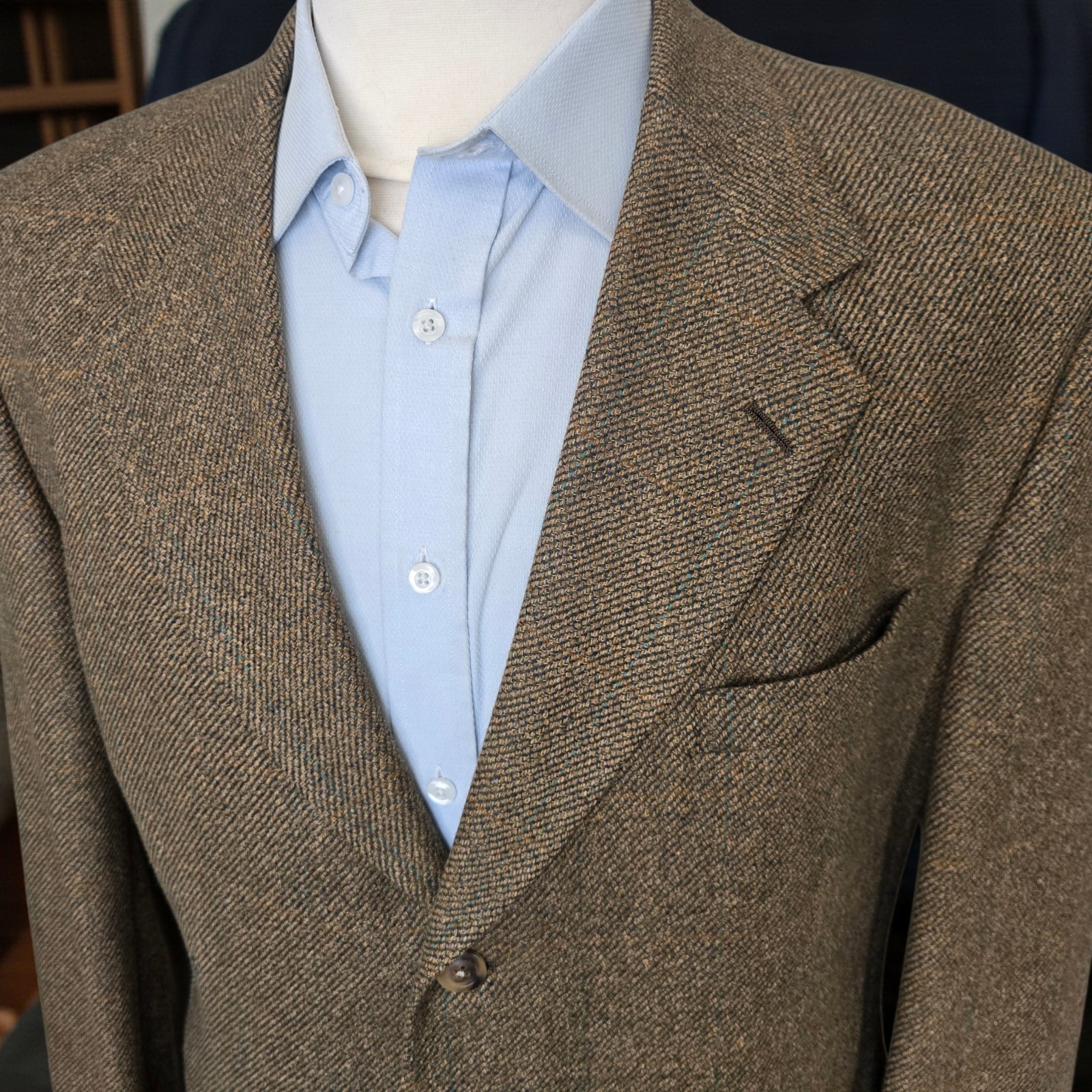70s Hart Schaffner Marx Blazer 44L Soft Tweed Overcheck Virgin Wool