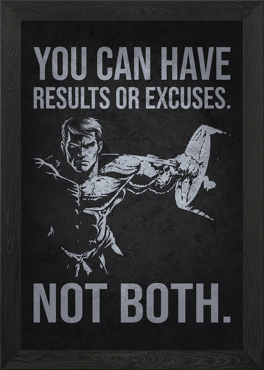 Excuses vs Results - Anime Workout Framed Wall Art Poster Canvas Print Picture