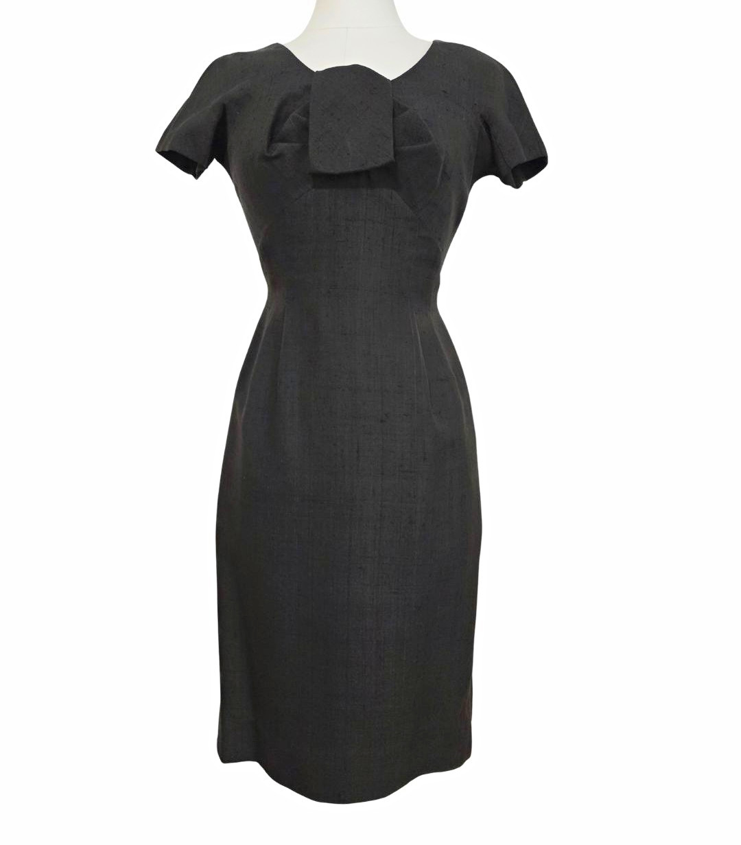 VTG 1950s Richard Cole Black Sheath Dress Short Sleeve Zip Back Size S VTG 1950s Richard Cole Black Sheath Dress Short Sleeve Zip Back Size S
