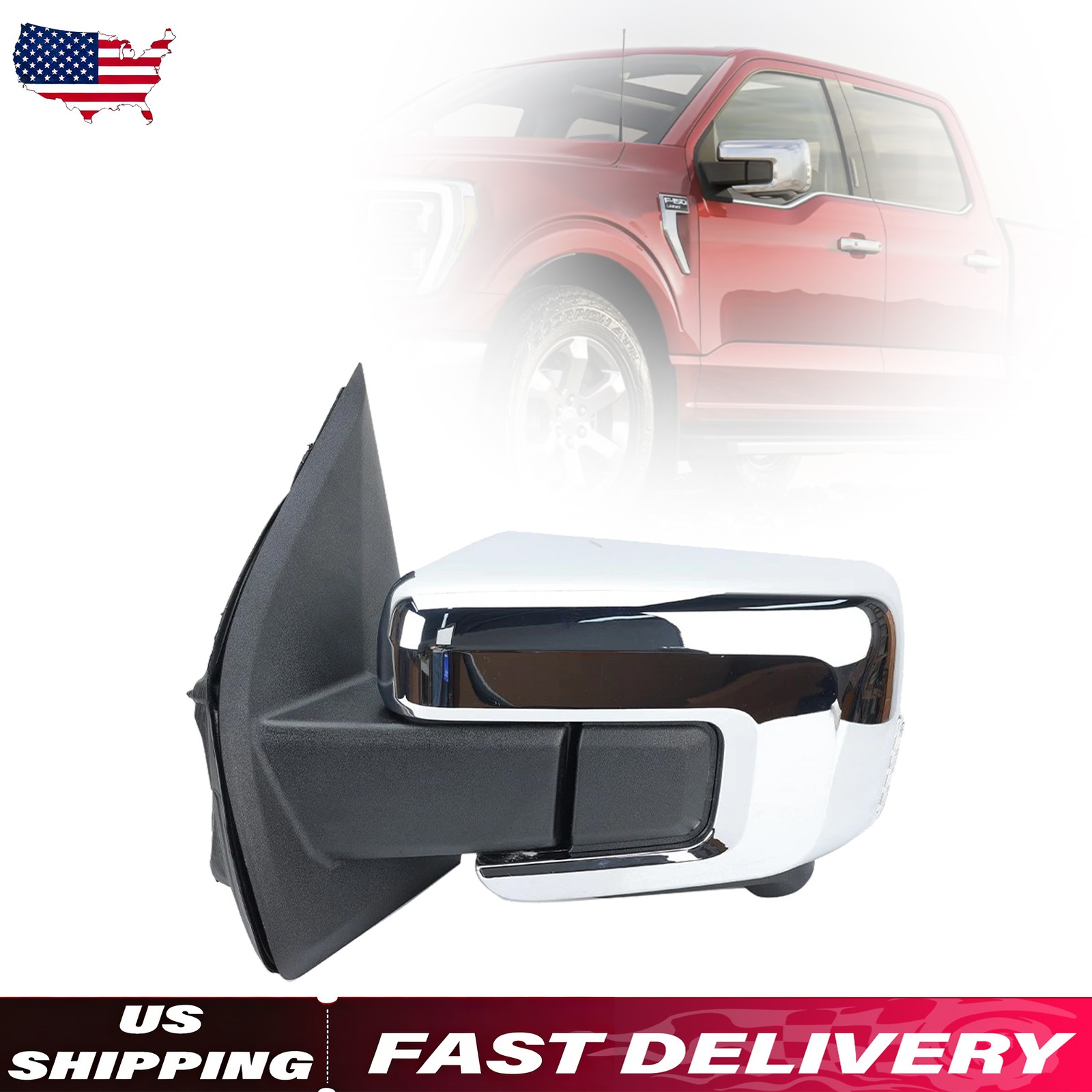 Chrome For 2021-2023 Ford F150 Left Side Mirror w/Camera Blind Spot ML3Z17683FA