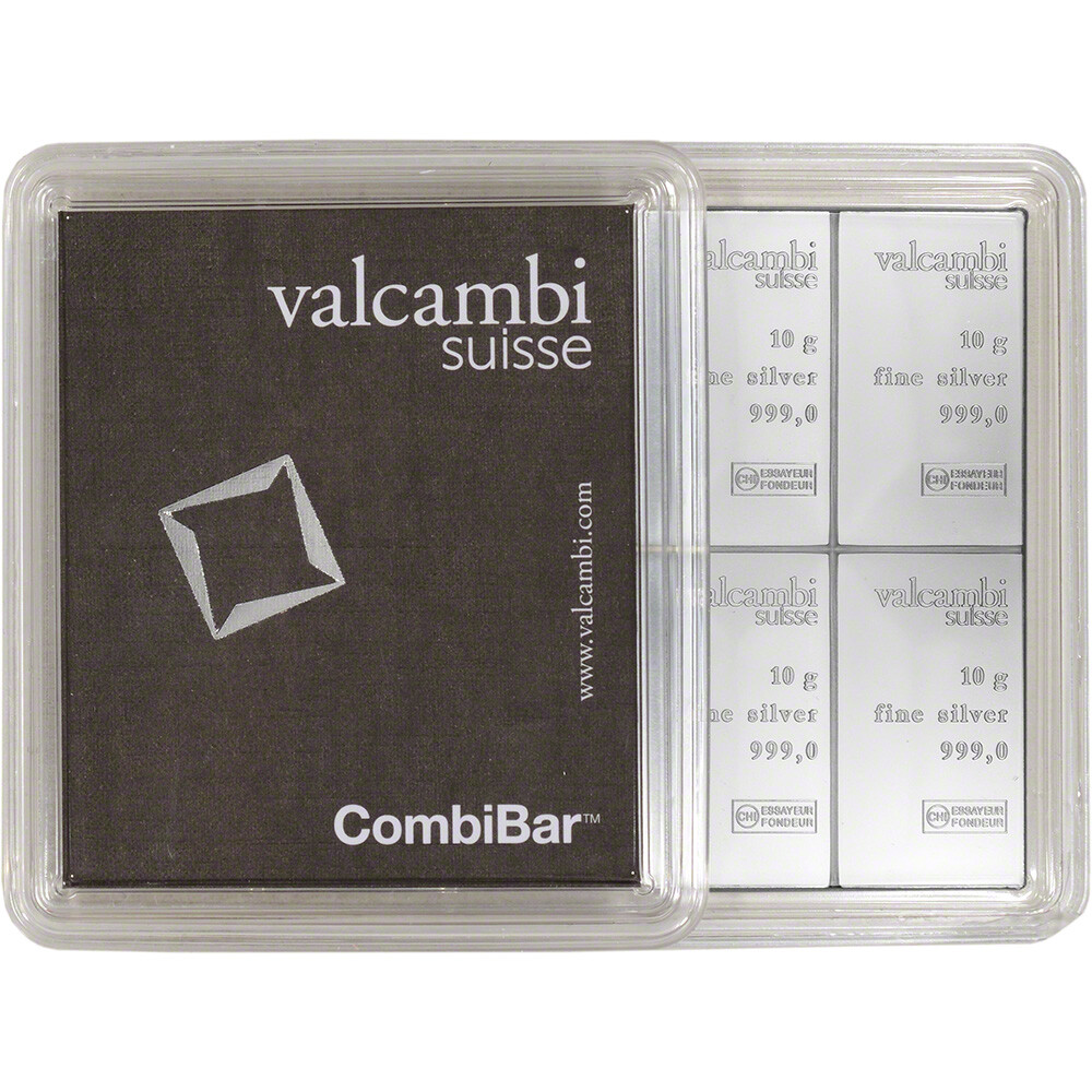 Valcambi 10x10 Gram Silver CombiBar 3.215 oz with Assay Card Valcambi 10x10 Gram Silver CombiBar 3.215 oz with Assay Card